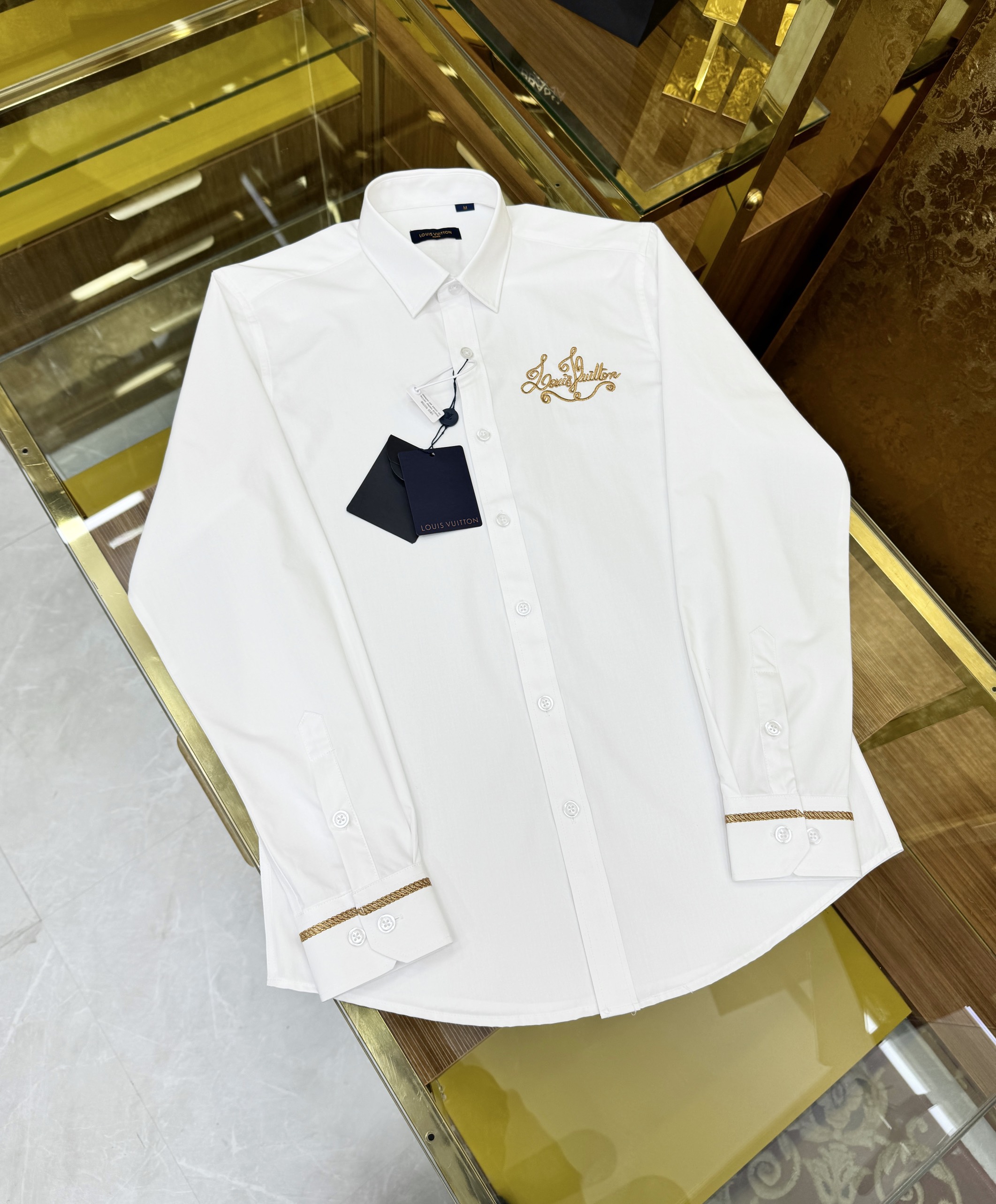 Áo sơ mi dài tay Louis Vuitton LV logo chữ kẻ sọc tay thêu Like Auth on web CD