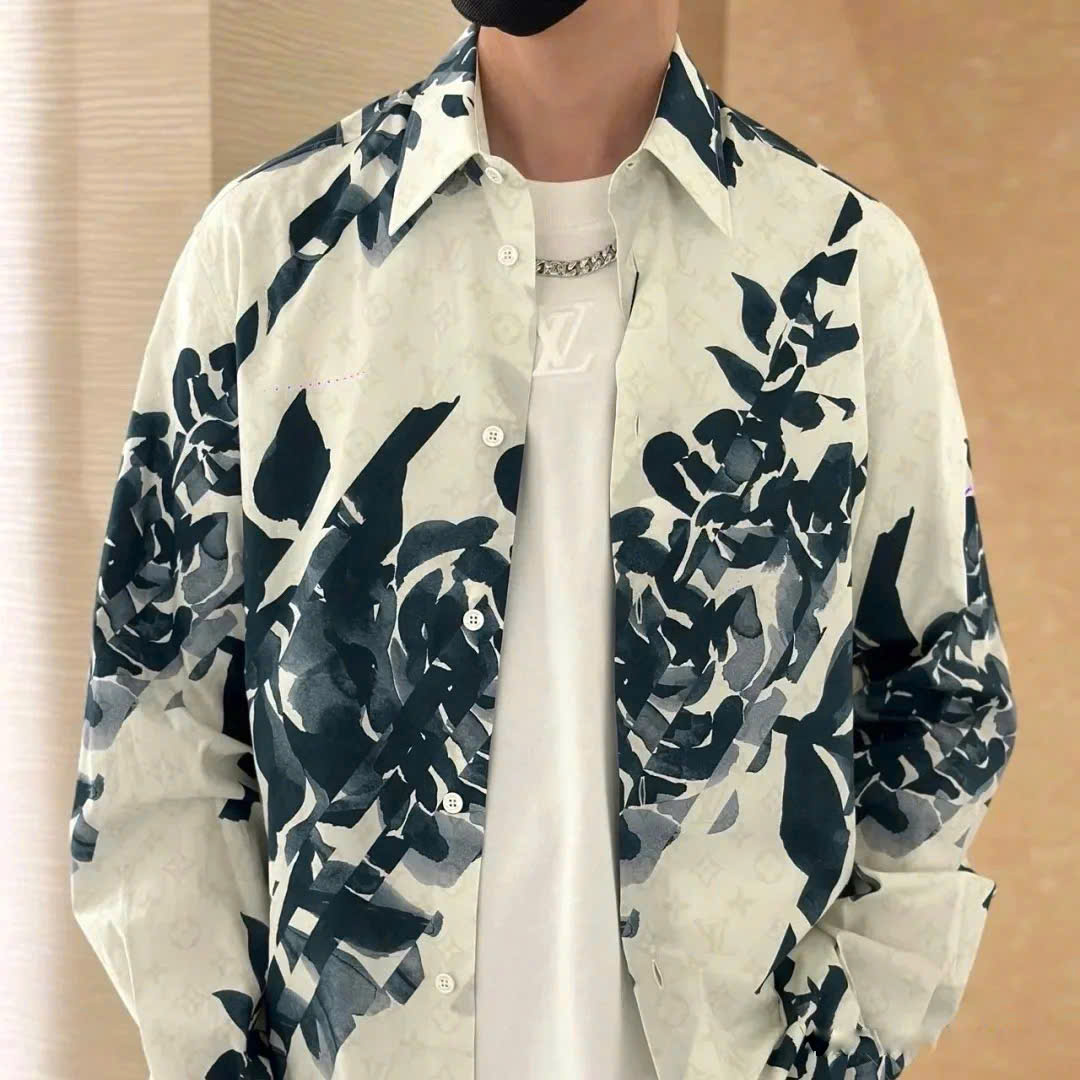 Áo sơ mi dài tay Louis Vuitton LV Trắng họa tiết hoa Xanh Like Auth on web CD