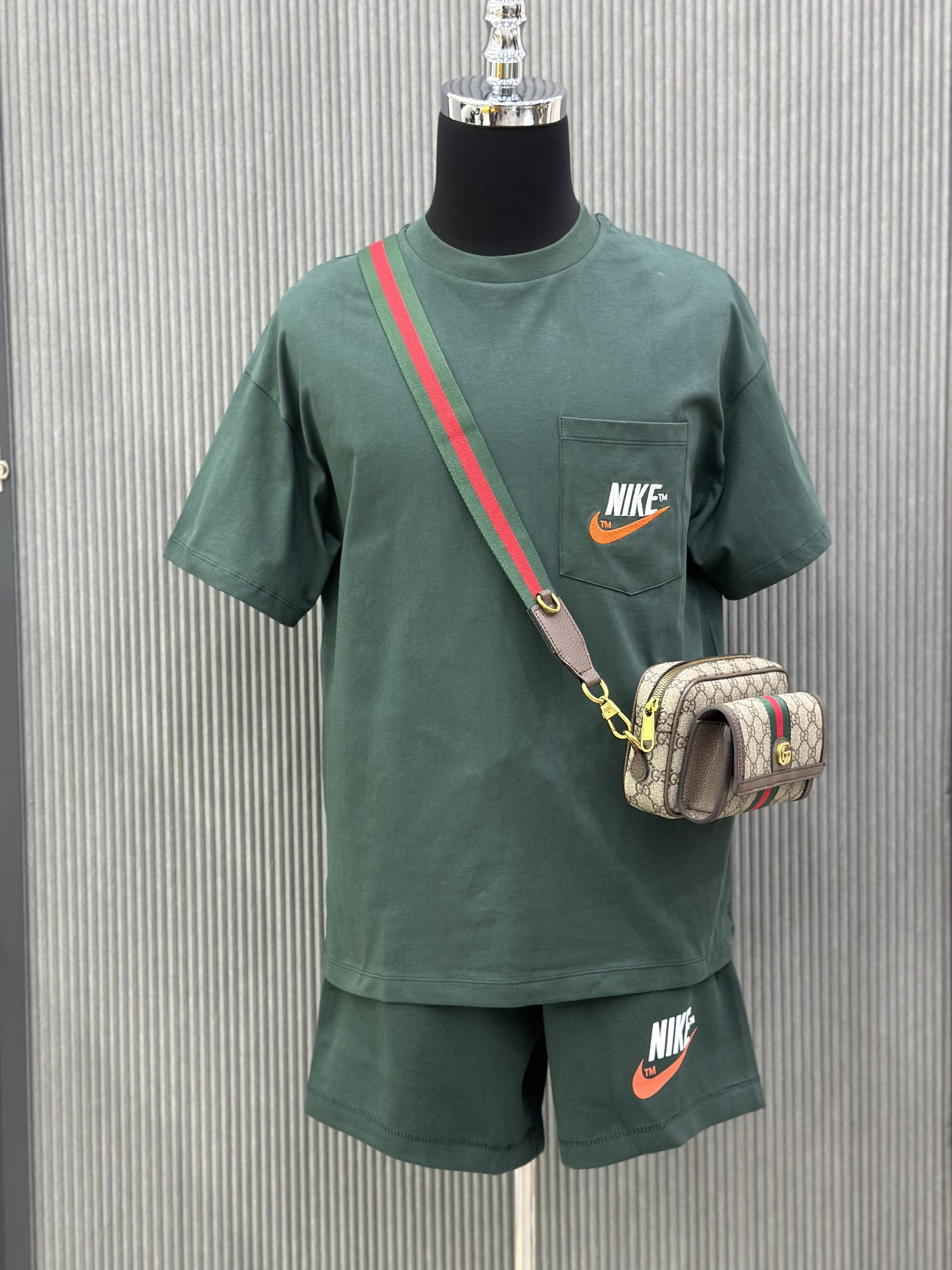 Bộ, Set hè Nike NK Xanh lá logo chữ thêu Trắng Cam Like Auth on web VTN