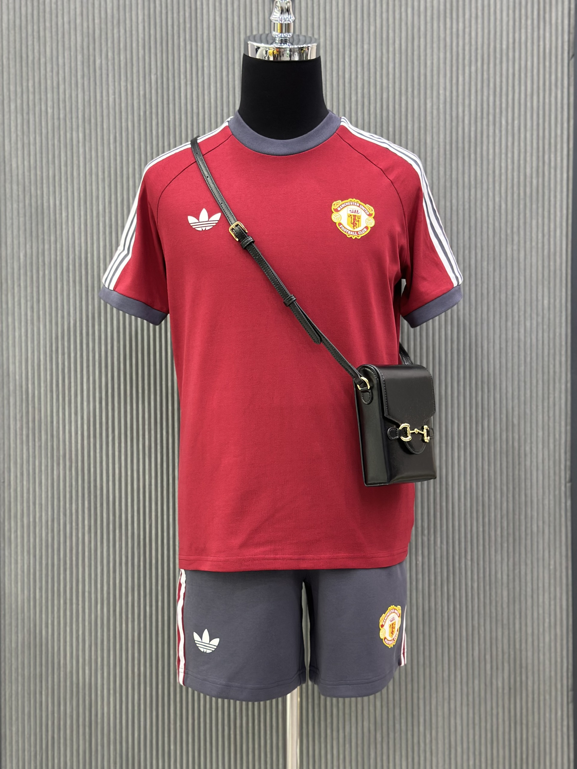 Bộ, Set hè Adidas A Đỏ phối Xám logo chữ kẻ sọc Trắng Like Auth on web VTN