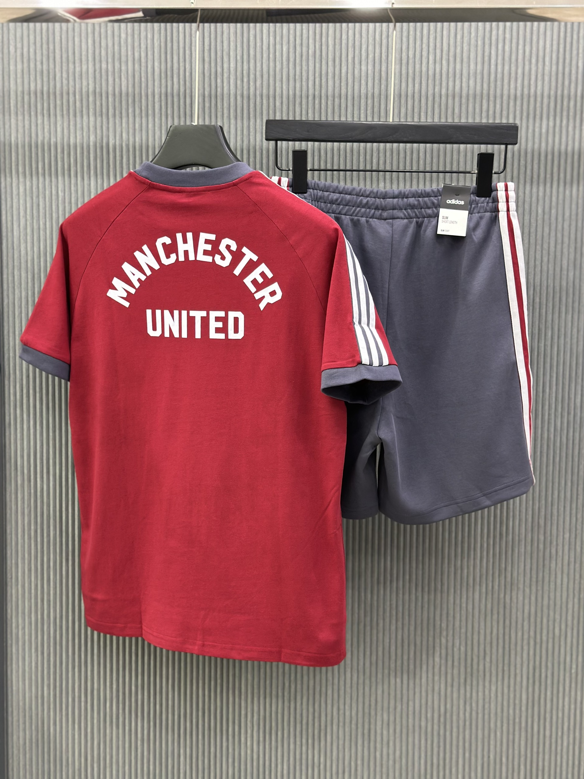 Bộ, Set hè Adidas A Đỏ phối Xám logo chữ kẻ sọc Trắng Like Auth on web VTN