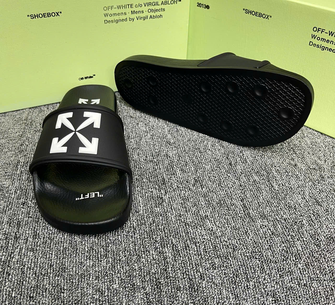 Dép lê quai ngang Off White Đen logo Trắng Like Auth on web fullbox bill thẻ LK