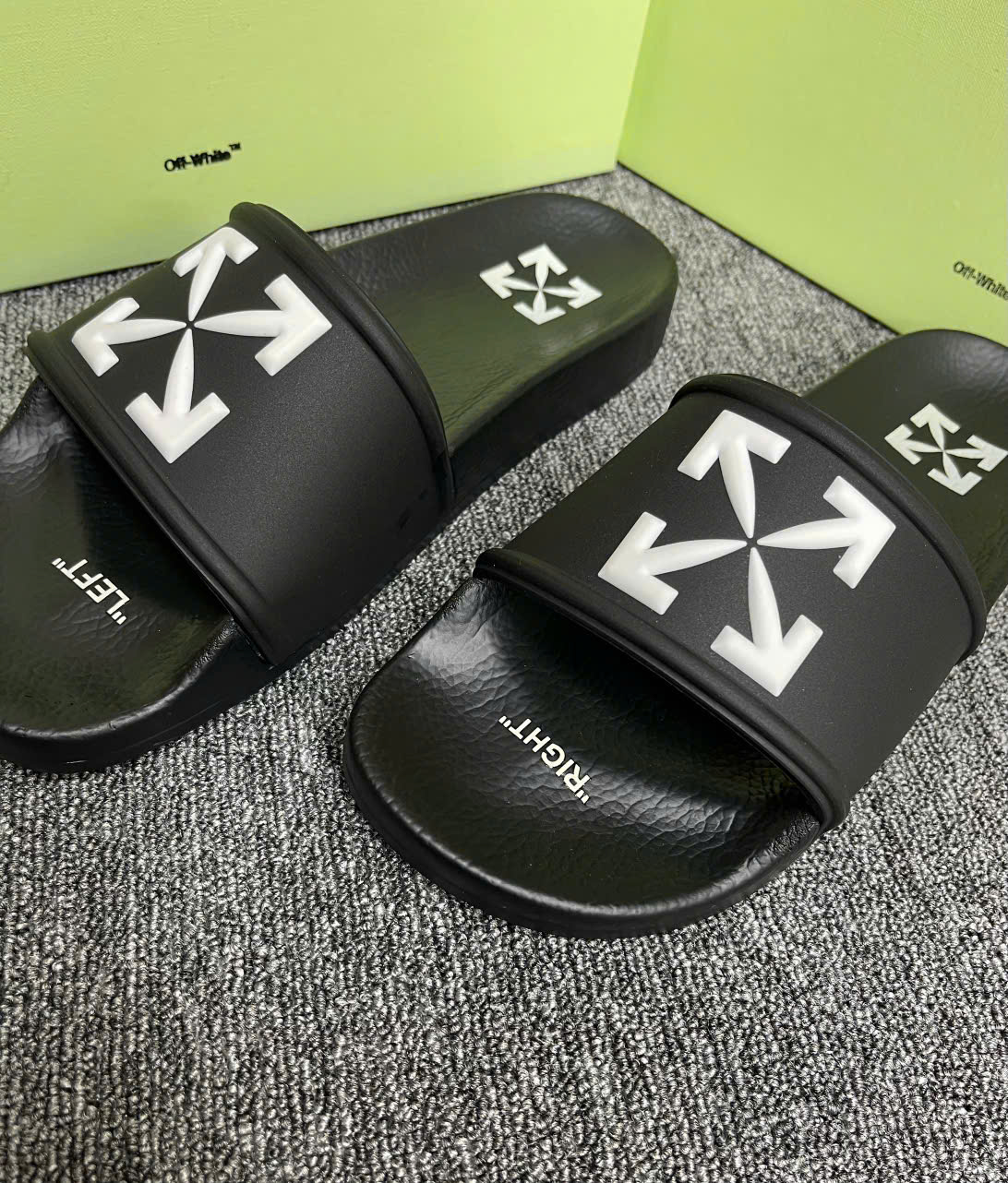 Dép lê quai ngang Off White Đen logo Trắng Like Auth on web fullbox bill thẻ LK