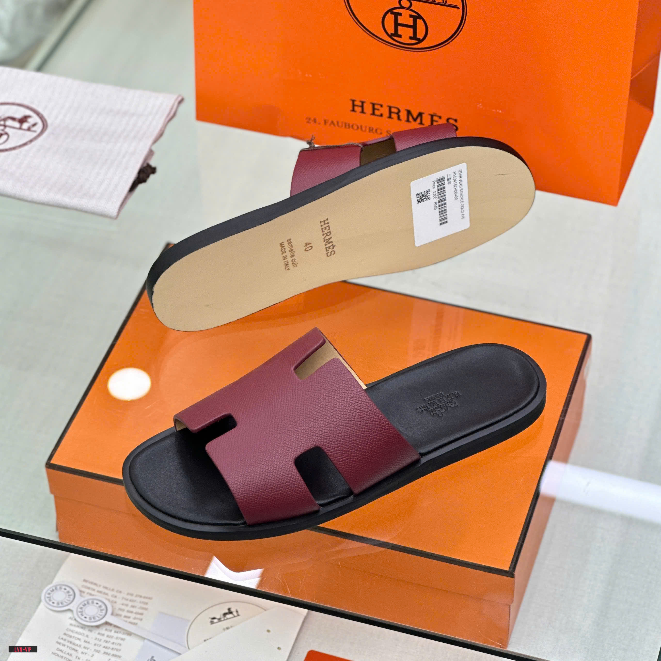 Dép lê quai ngang Hermes HM Đỏ đô trơn đế Đen Like Auth on web fullbox bill thẻ LVQ