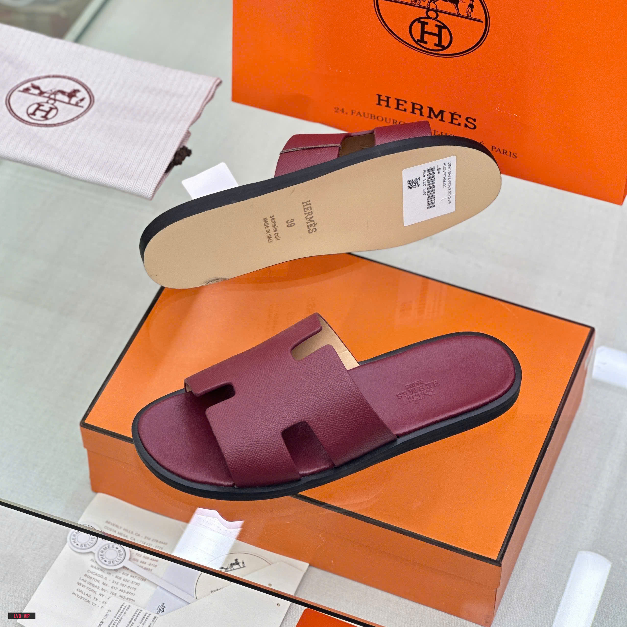 Dép lê quai ngang Hermes HM Đỏ trơn Like Auth on web fullbox bill thẻ LVQ