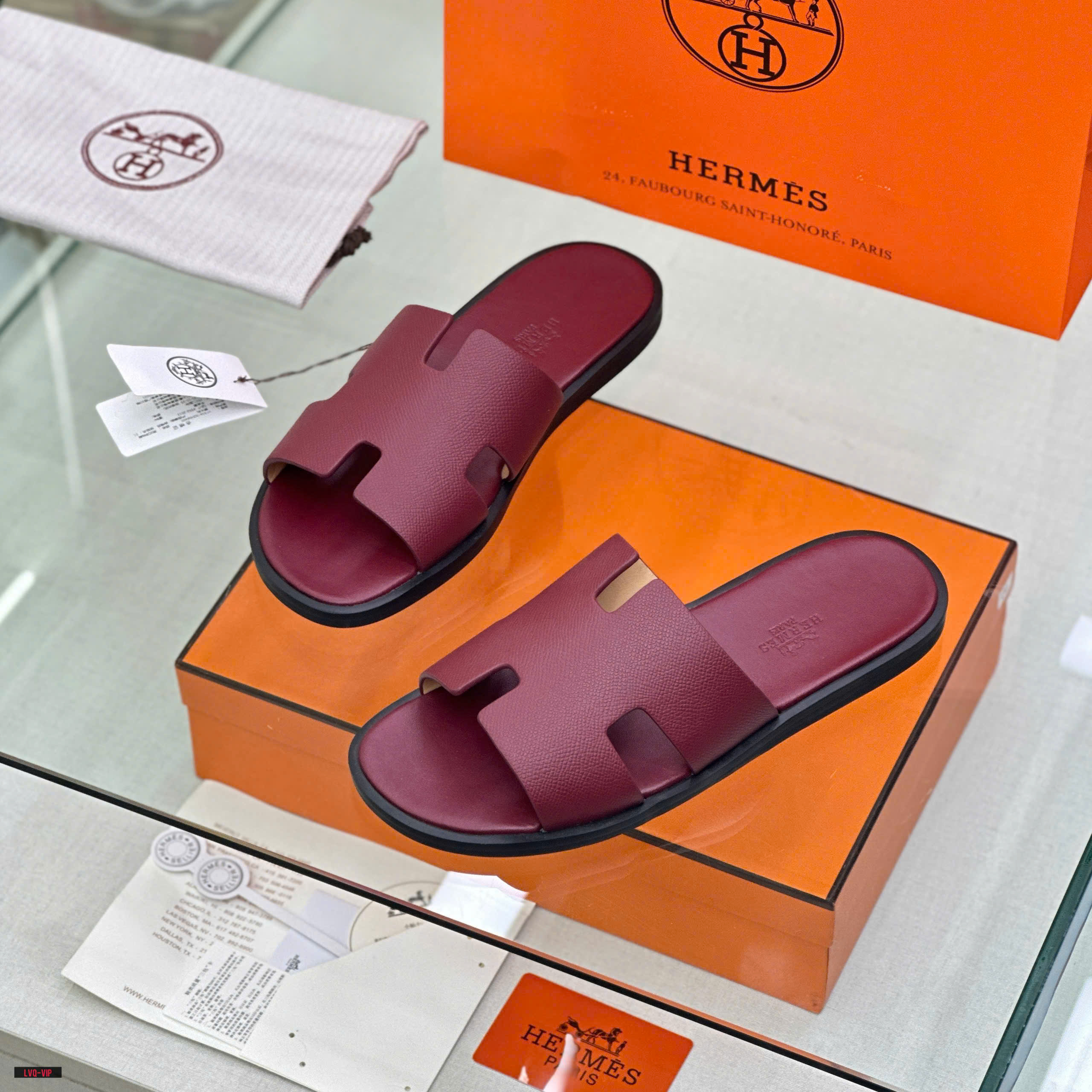 Dép lê quai ngang Hermes HM Đỏ trơn Like Auth on web fullbox bill thẻ LVQ