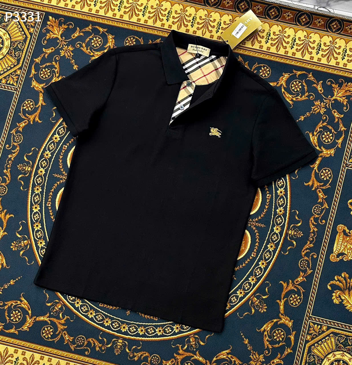 Áo polo Burberry BBR logo ngựa thêu ngực kẻ sọc cổ khuy Like Auth 1-1 on web LK