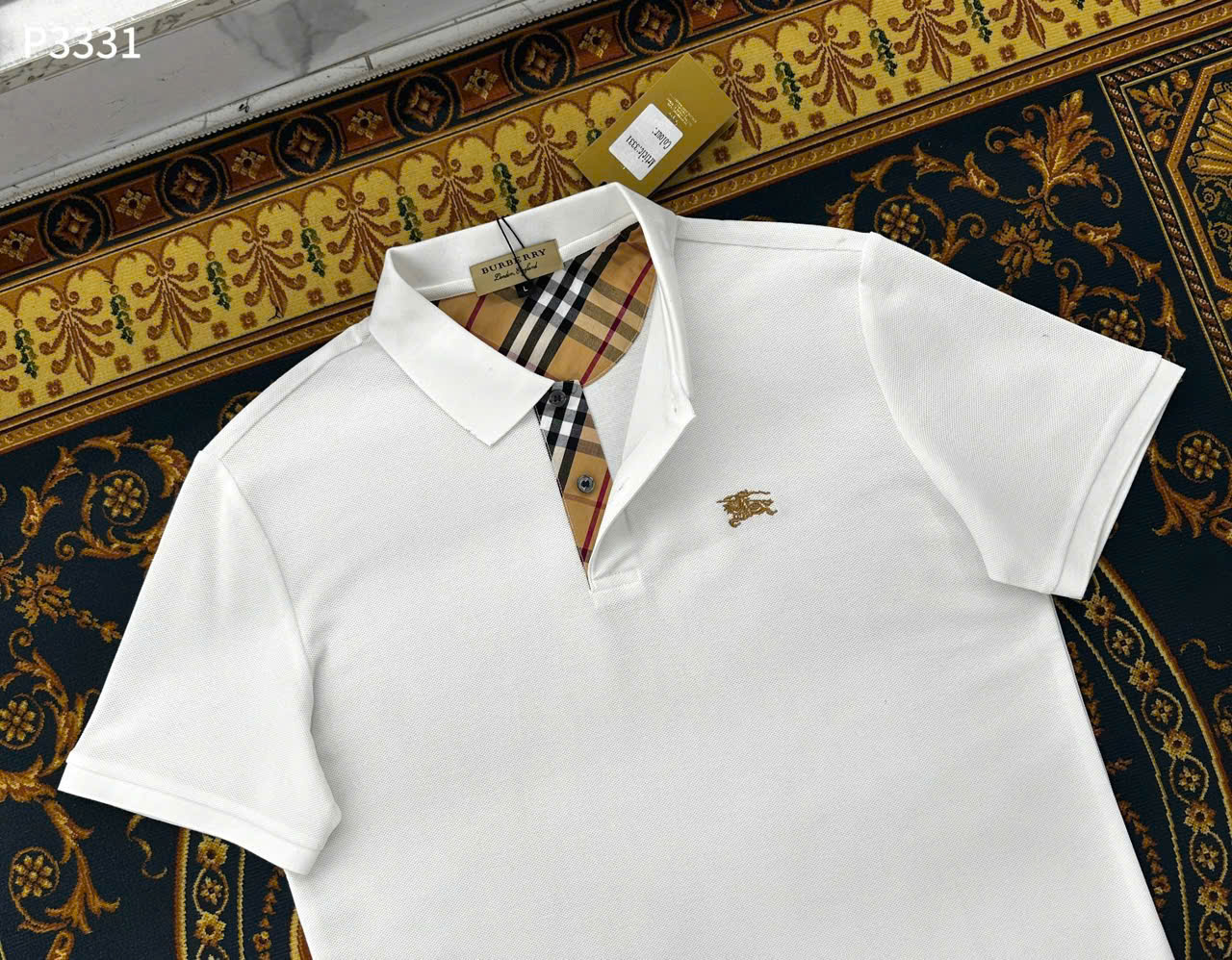 Áo polo Burberry BBR logo ngựa thêu ngực kẻ sọc cổ khuy Like Auth 1-1 on web LK