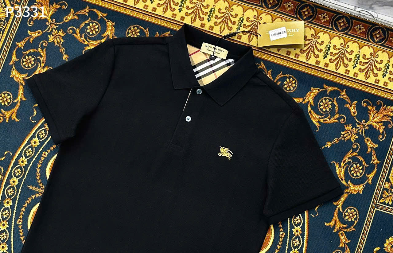Áo polo Burberry BBR logo ngựa thêu ngực kẻ sọc cổ khuy Like Auth 1-1 on web LK