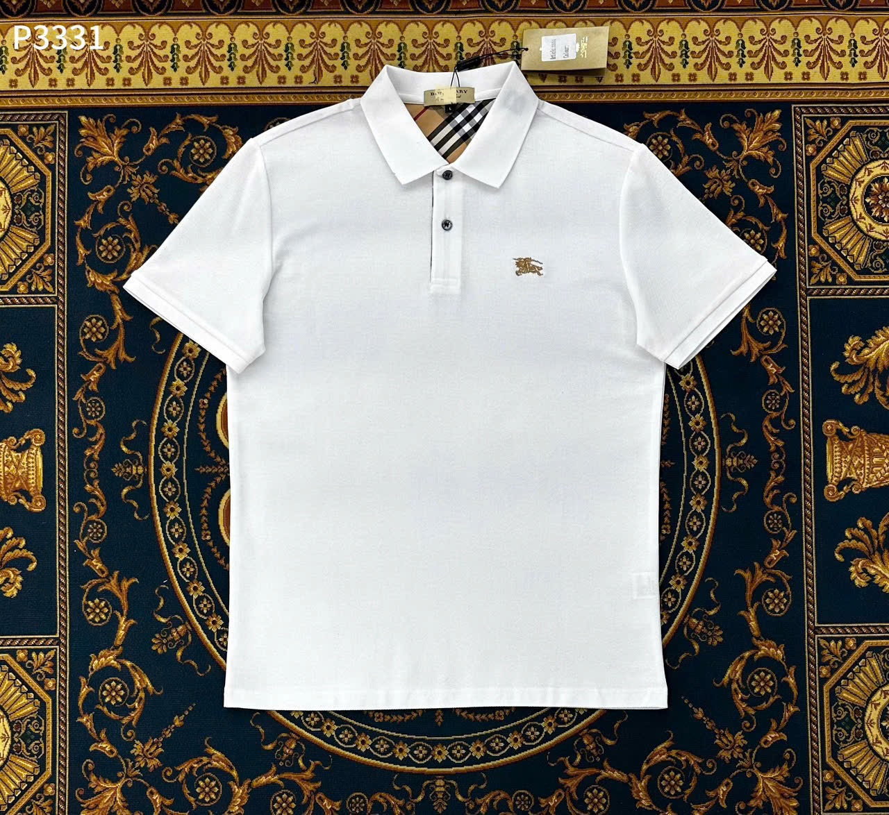 Áo polo Burberry BBR logo ngựa thêu ngực kẻ sọc cổ khuy Like Auth 1-1 on web LK