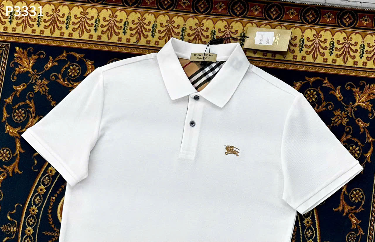 Áo polo Burberry BBR logo ngựa thêu ngực kẻ sọc cổ khuy Like Auth 1-1 on web LK