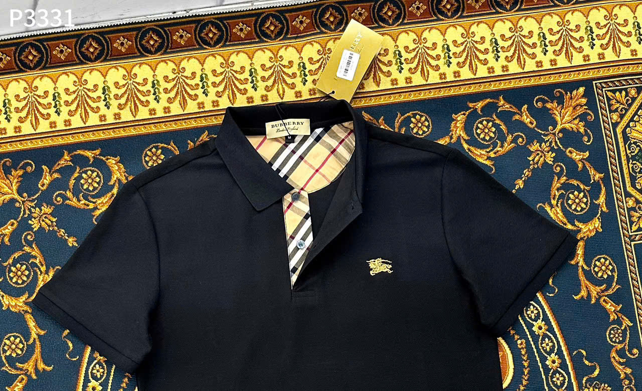 Áo polo Burberry BBR logo ngựa thêu ngực kẻ sọc cổ khuy Like Auth 1-1 on web LK