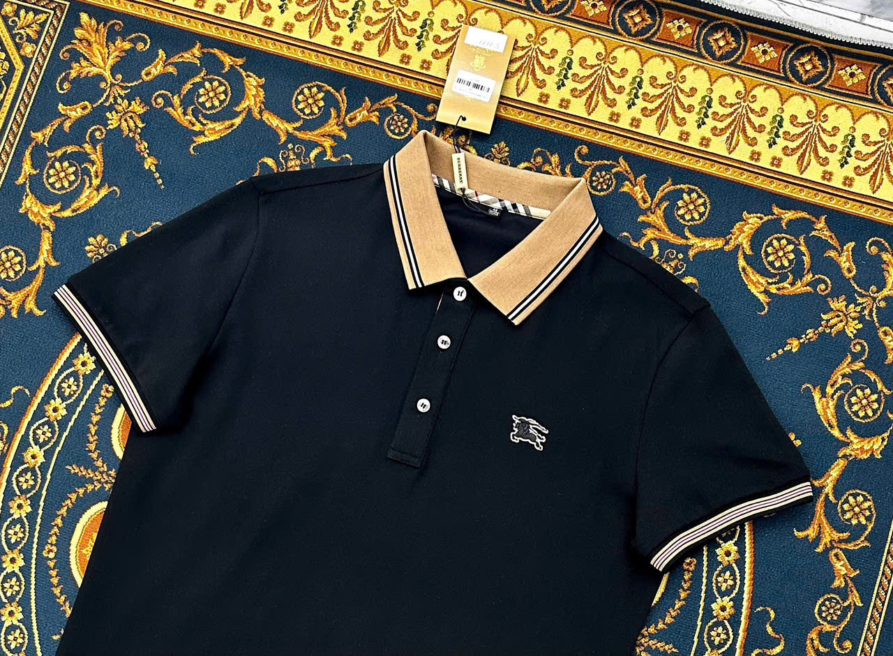 Áo polo Burberry BBR logo thêu ngực phối cổ Nâu Like Auth 1-1 on web LK