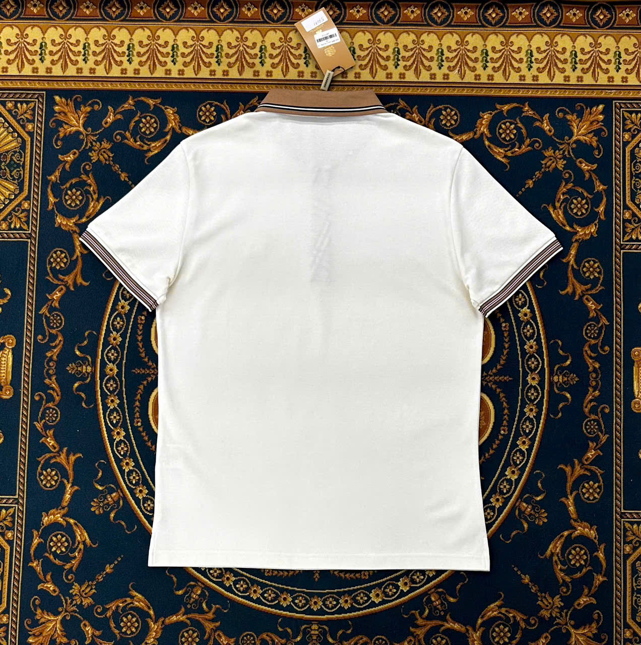 Áo polo Burberry BBR logo thêu ngực phối cổ Nâu Like Auth 1-1 on web LK