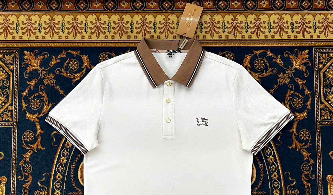 Áo polo Burberry BBR logo thêu ngực phối cổ Nâu Like Auth 1-1 on web LK