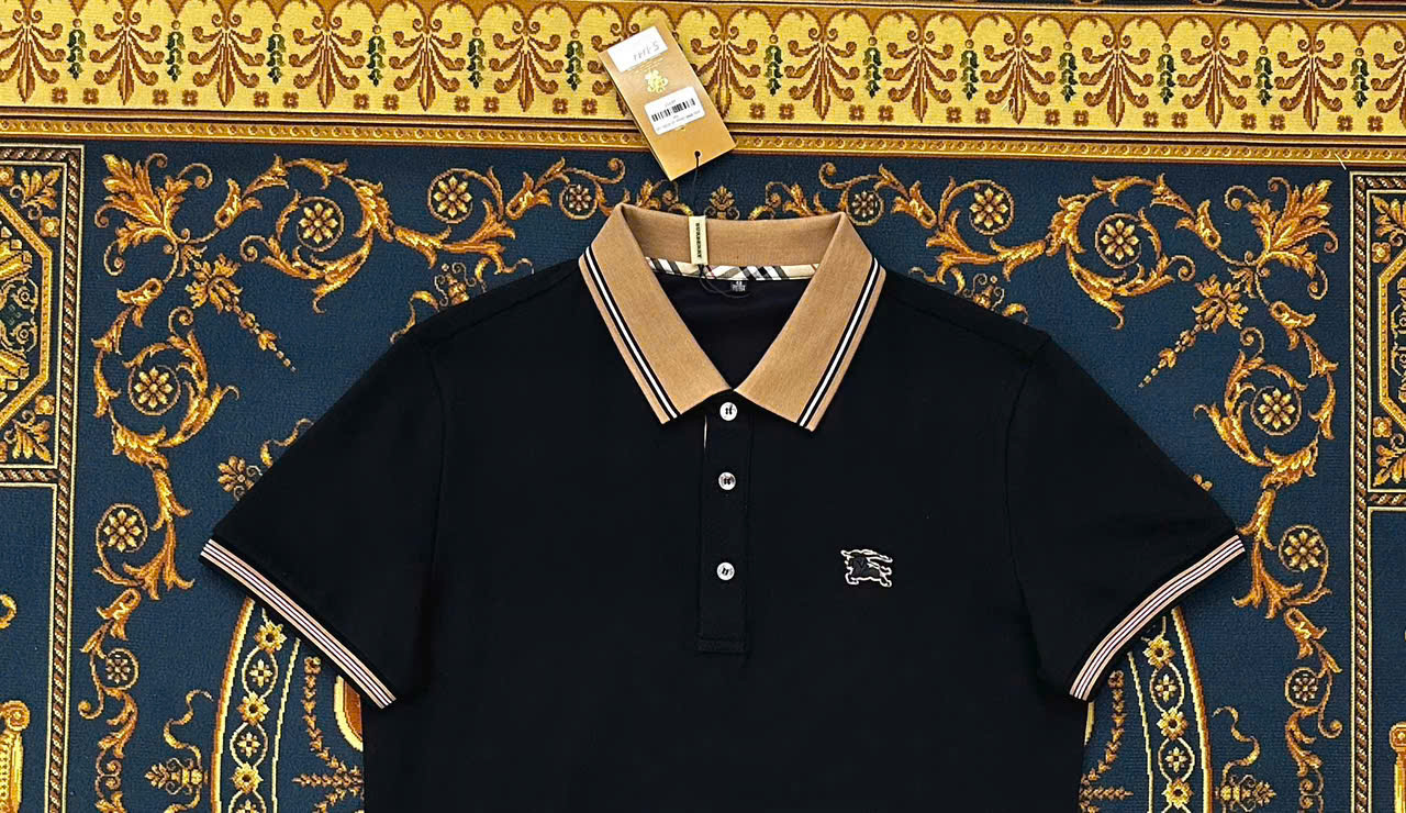 Áo polo Burberry BBR logo thêu ngực phối cổ Nâu Like Auth 1-1 on web LK