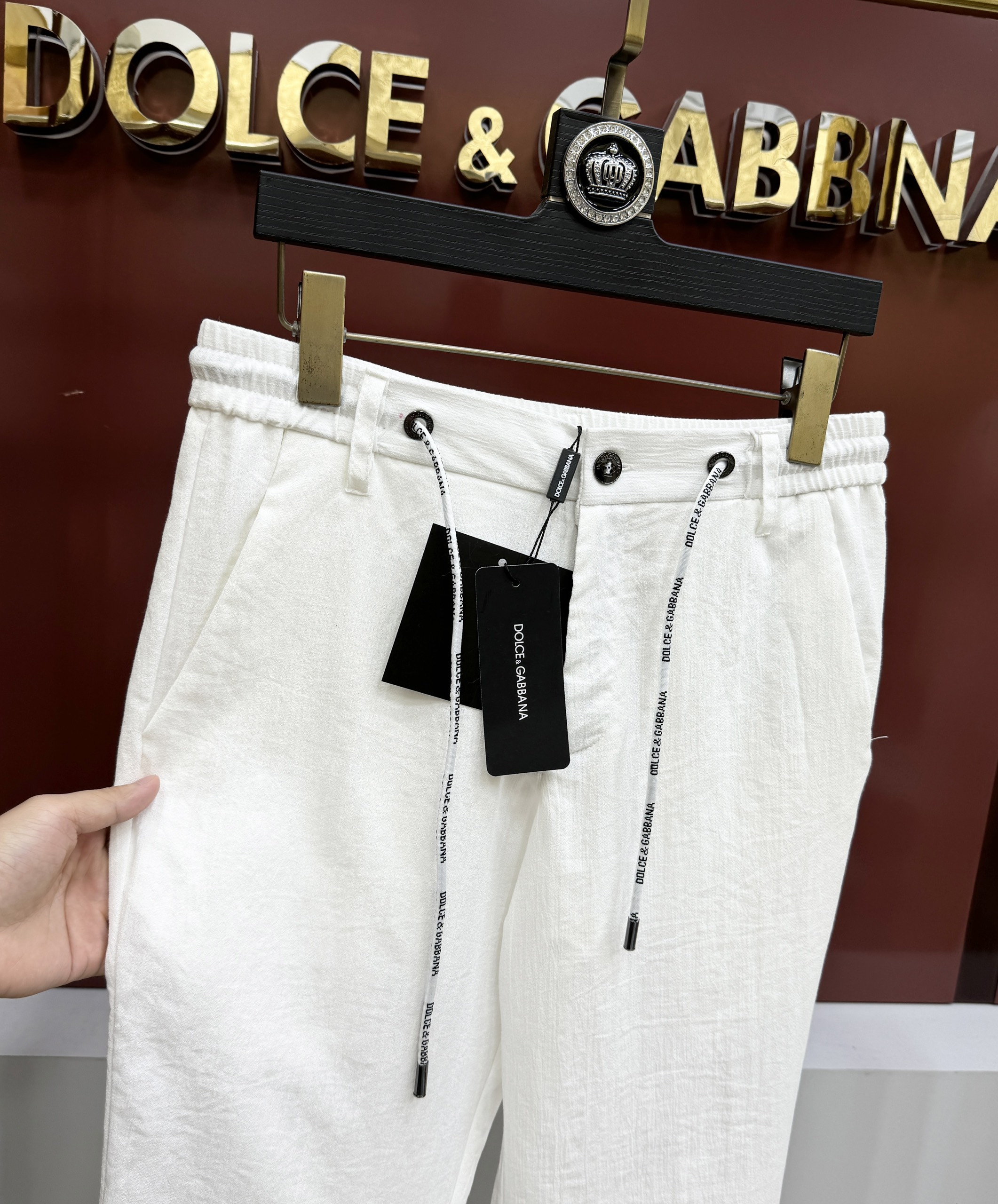 Quần dài đũi Dolce Gabbana DG Trắng trơn logo dây cạp Like Auth 1-1 on web CD