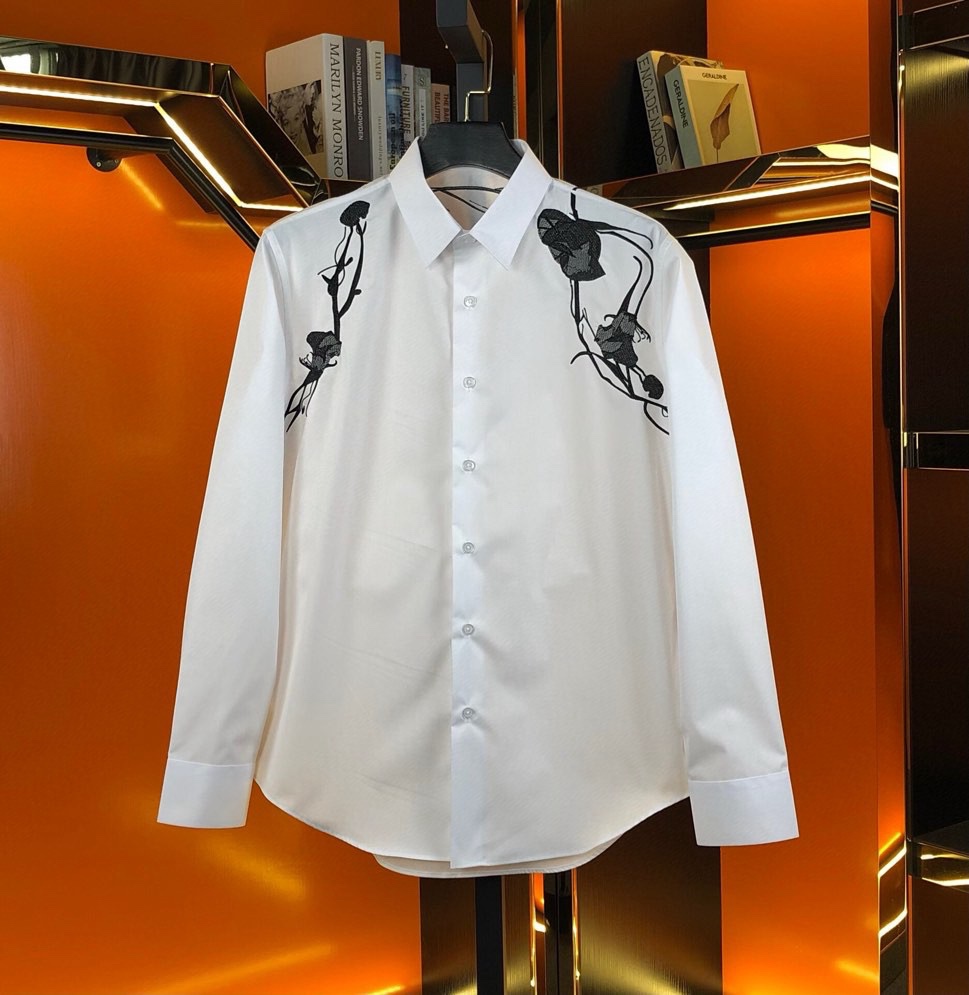 Áo sơ mi dài tay McQueen MCQ Trắng hoa Đen thêu vạt vai Like Auth on web VTN