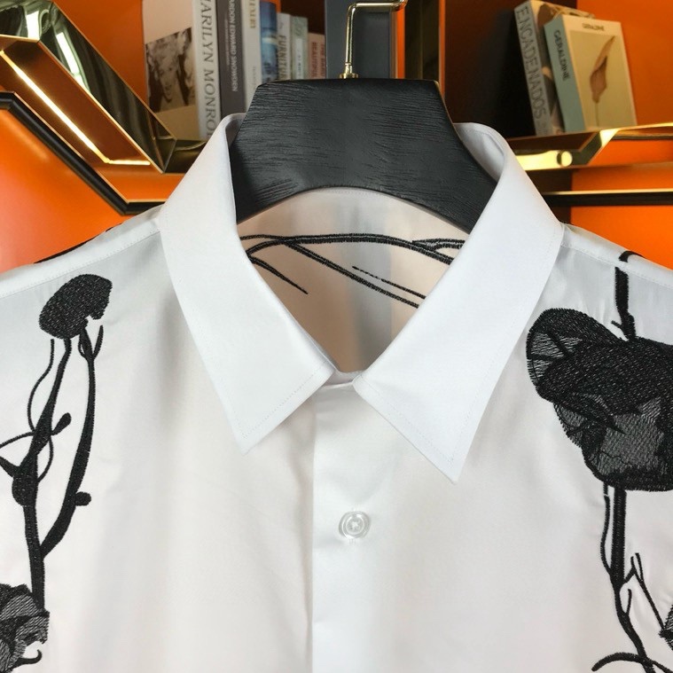 Áo sơ mi dài tay McQueen MCQ Trắng hoa Đen thêu vạt vai Like Auth on web VTN