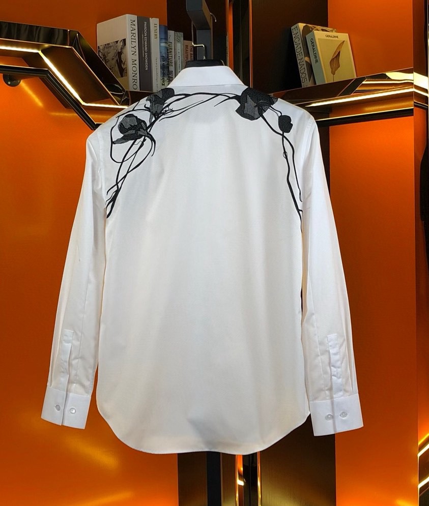 Áo sơ mi dài tay McQueen MCQ Trắng hoa Đen thêu vạt vai Like Auth on web VTN