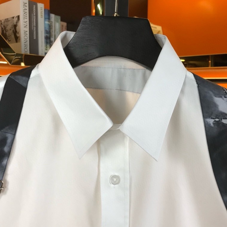 Áo sơ mi dài tay McQueen MCQ Trắng họa tiết Đen loang vạt vai Like Auth on web VTN