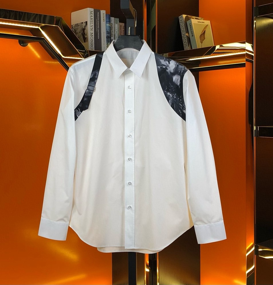 Áo sơ mi dài tay McQueen MCQ Trắng họa tiết Đen loang vạt vai Like Auth on web VTN
