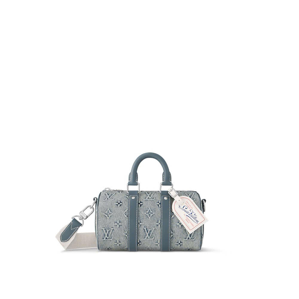 Túi trống mini đeo chéo, cầm tay Louis Vuitton LV Xanh jean họa tiết hoa vân logo loang Like Auth on web fullbox bill thẻ PLD