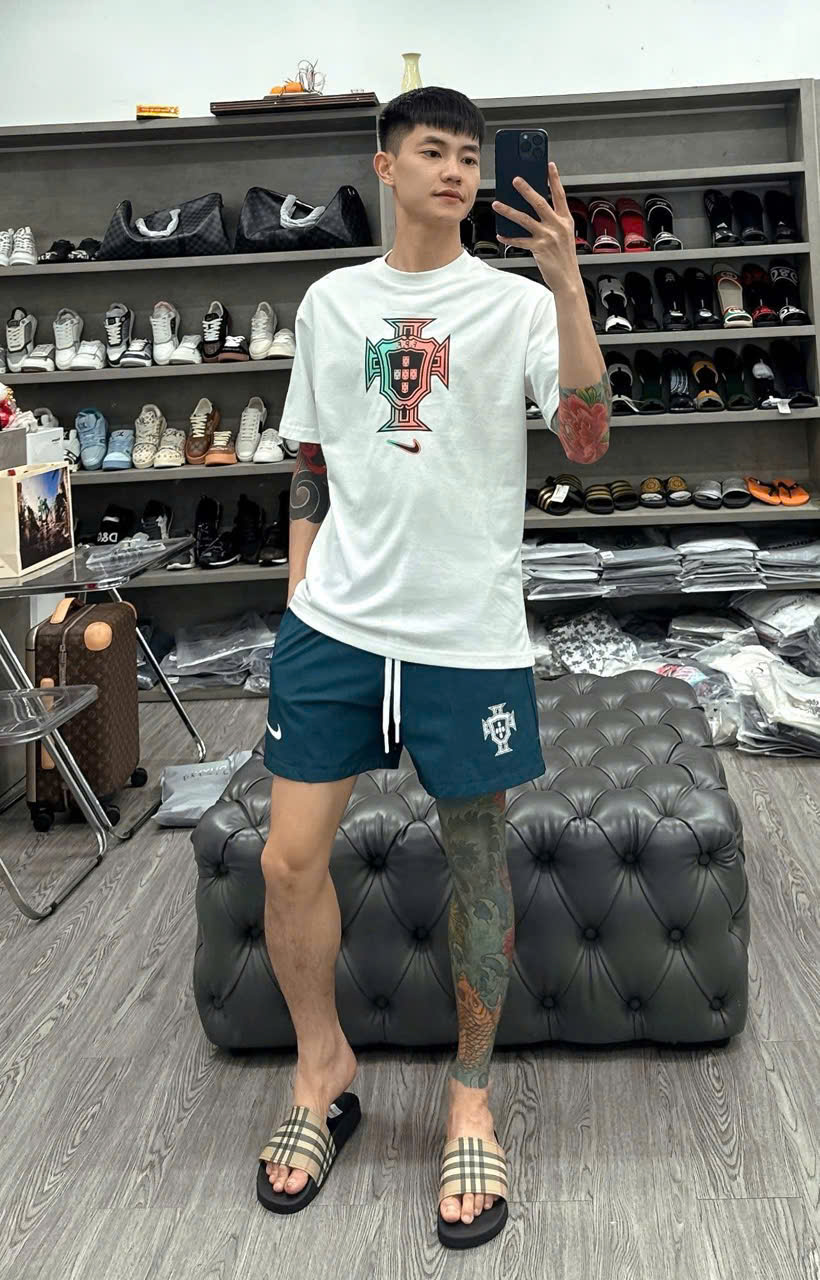 Bộ, Set hè Nike NK Trắng Xanh logo màu Like Auth on web NV