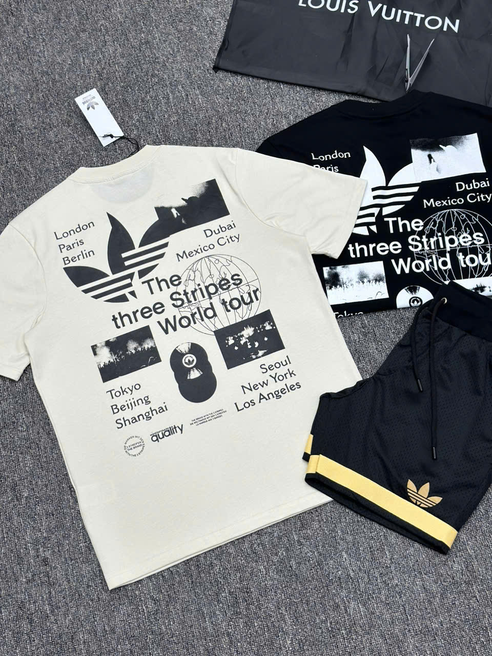 Bộ, Set hè Adidas A họa tiết chữ kẻ sọc Vàng Like Auth on web NV