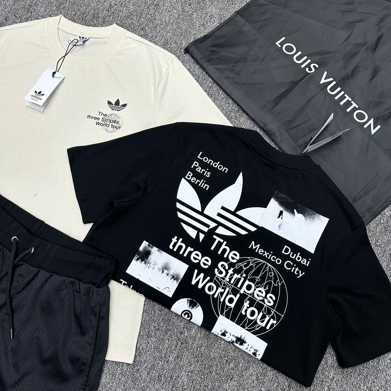 Bộ, Set hè Adidas A họa tiết chữ kẻ sọc Vàng Like Auth on web NV
