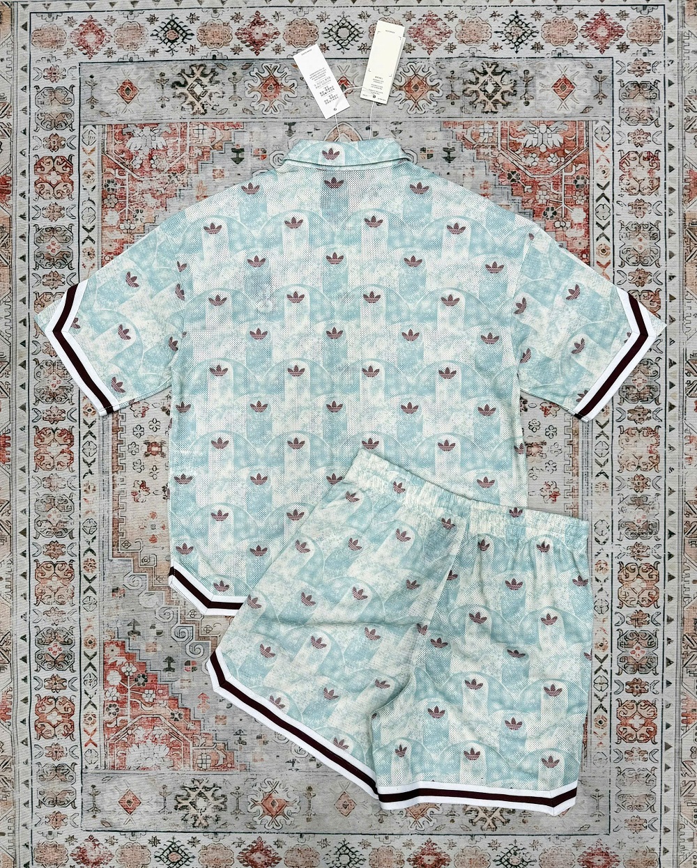 Bộ, Set hè sơ mi Adidas A Xanh Trắng họa tiết logo Đỏ Like Auth on web NV