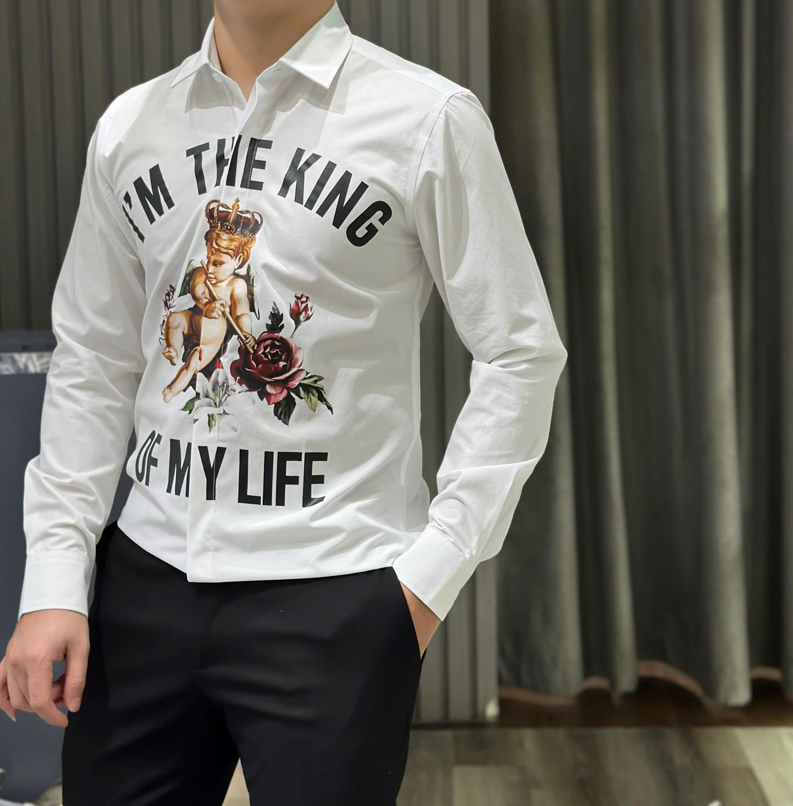 Áo sơ mi dài tay Dolce Gabbana DG Trắng họa tiết thiên thần Like Auth on web CD