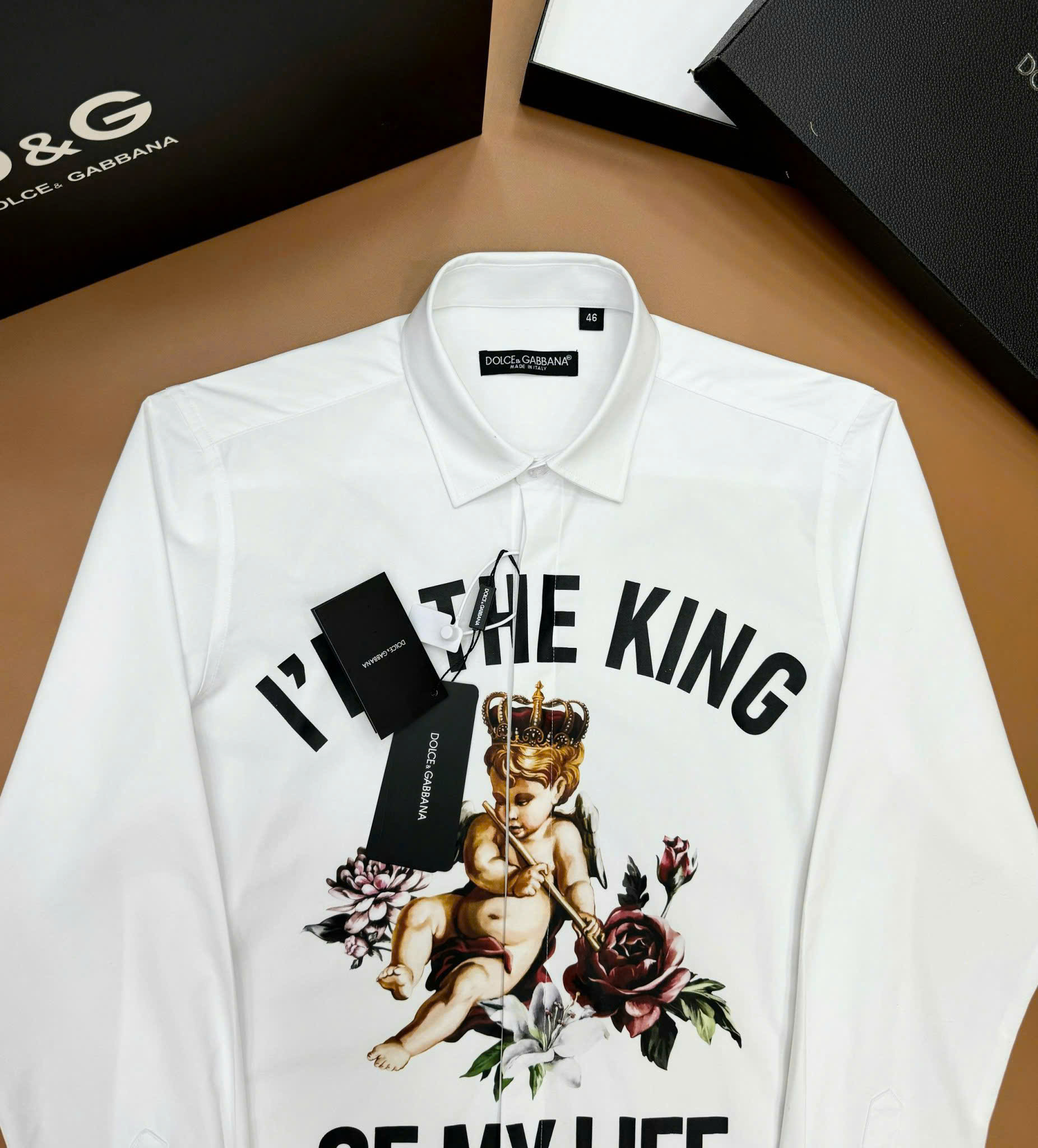 Áo sơ mi dài tay Dolce Gabbana DG Trắng họa tiết thiên thần Like Auth on web CD