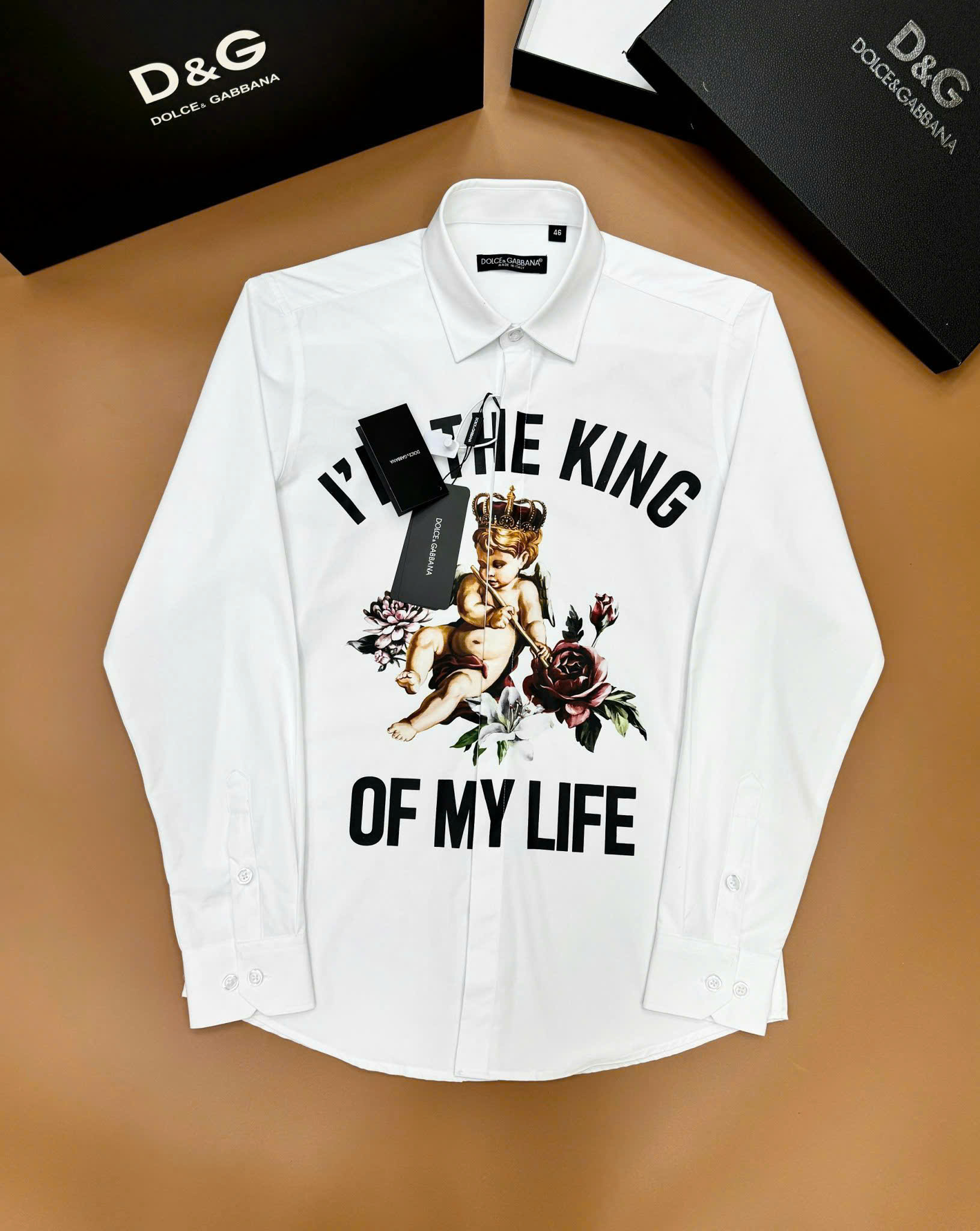 Áo sơ mi dài tay Dolce Gabbana DG Trắng họa tiết thiên thần Like Auth on web CD