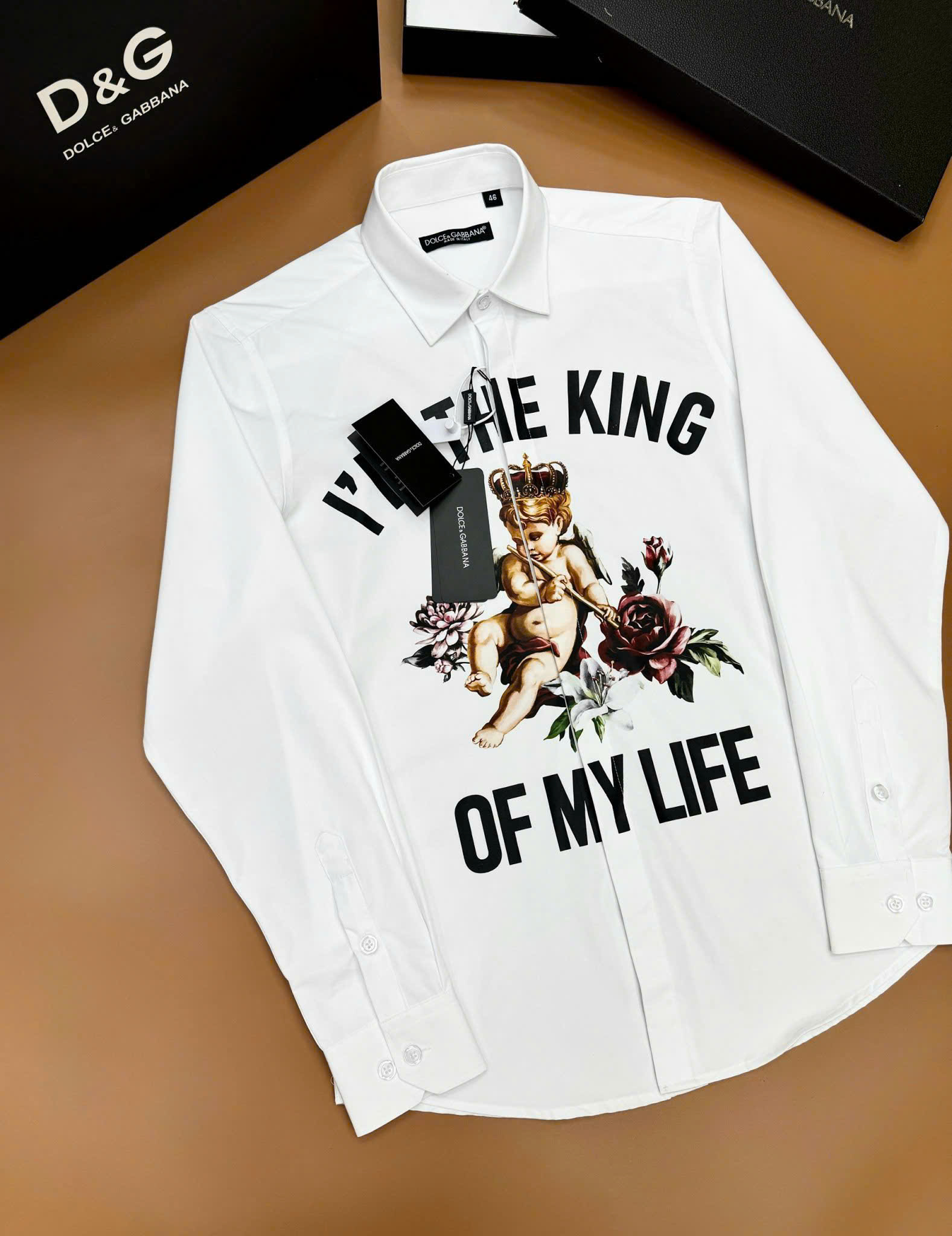 Áo sơ mi dài tay Dolce Gabbana DG Trắng họa tiết thiên thần Like Auth on web CD