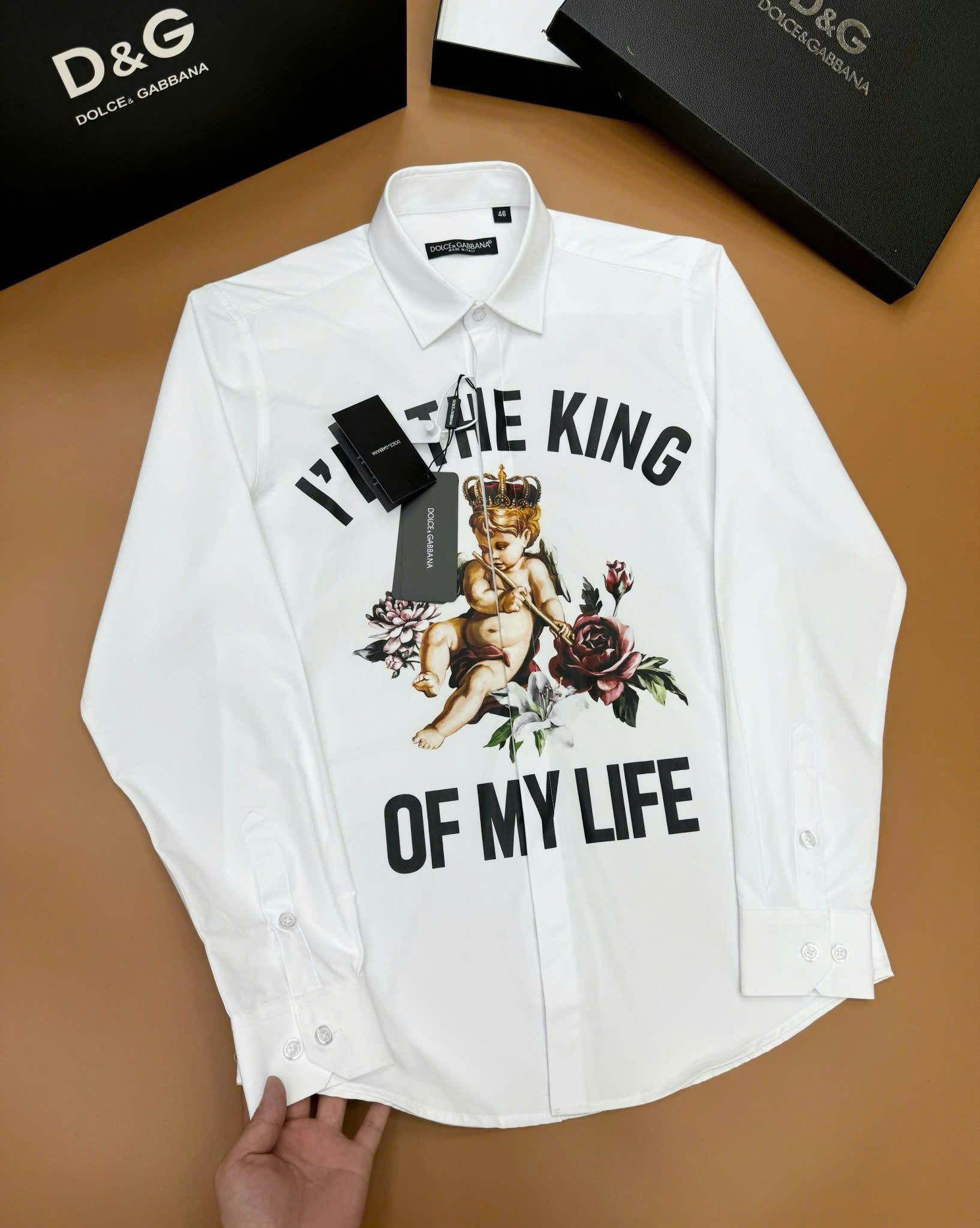 Áo sơ mi dài tay Dolce Gabbana DG Trắng họa tiết thiên thần Like Auth on web CD