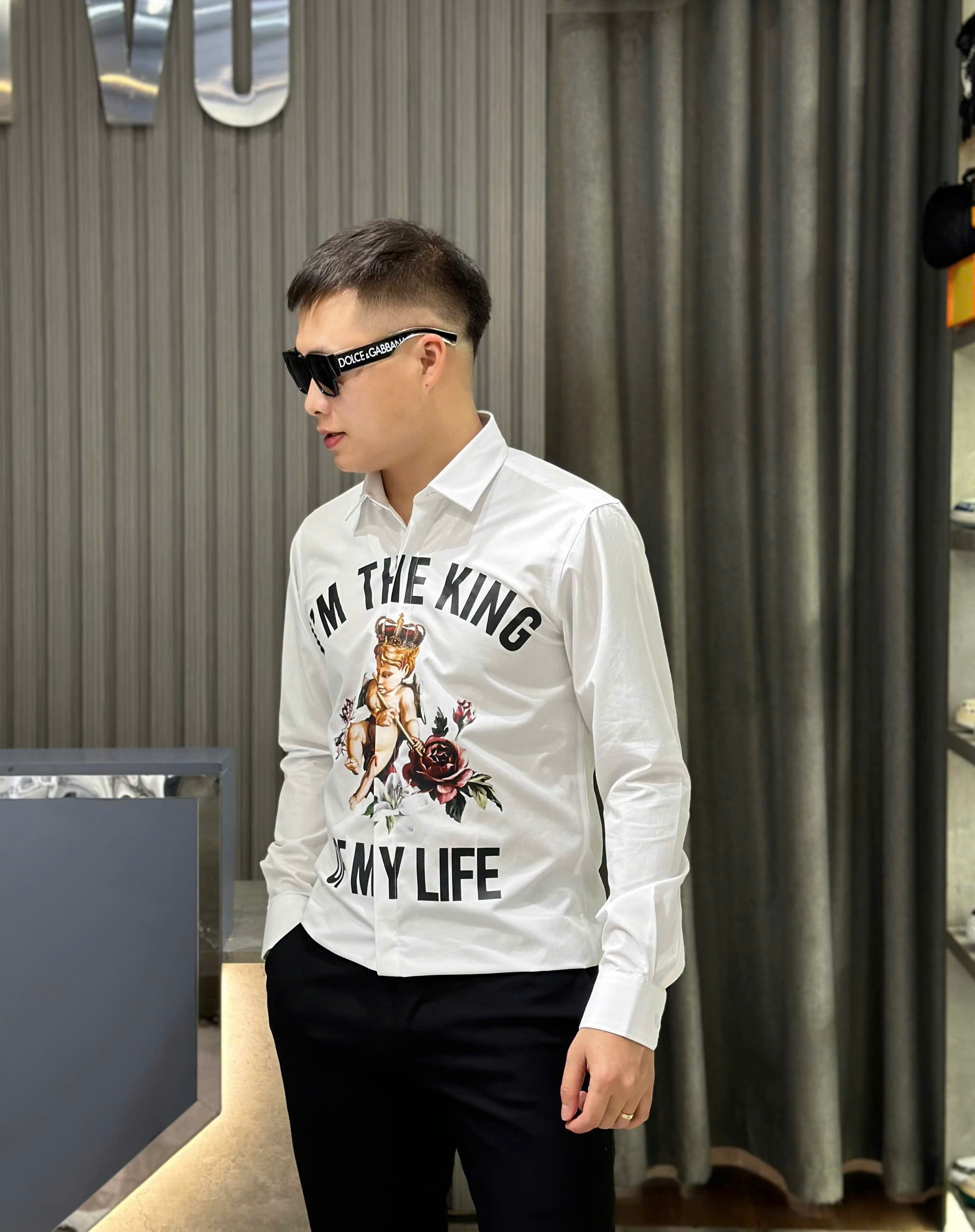 Áo sơ mi dài tay Dolce Gabbana DG Trắng họa tiết thiên thần Like Auth on web CD