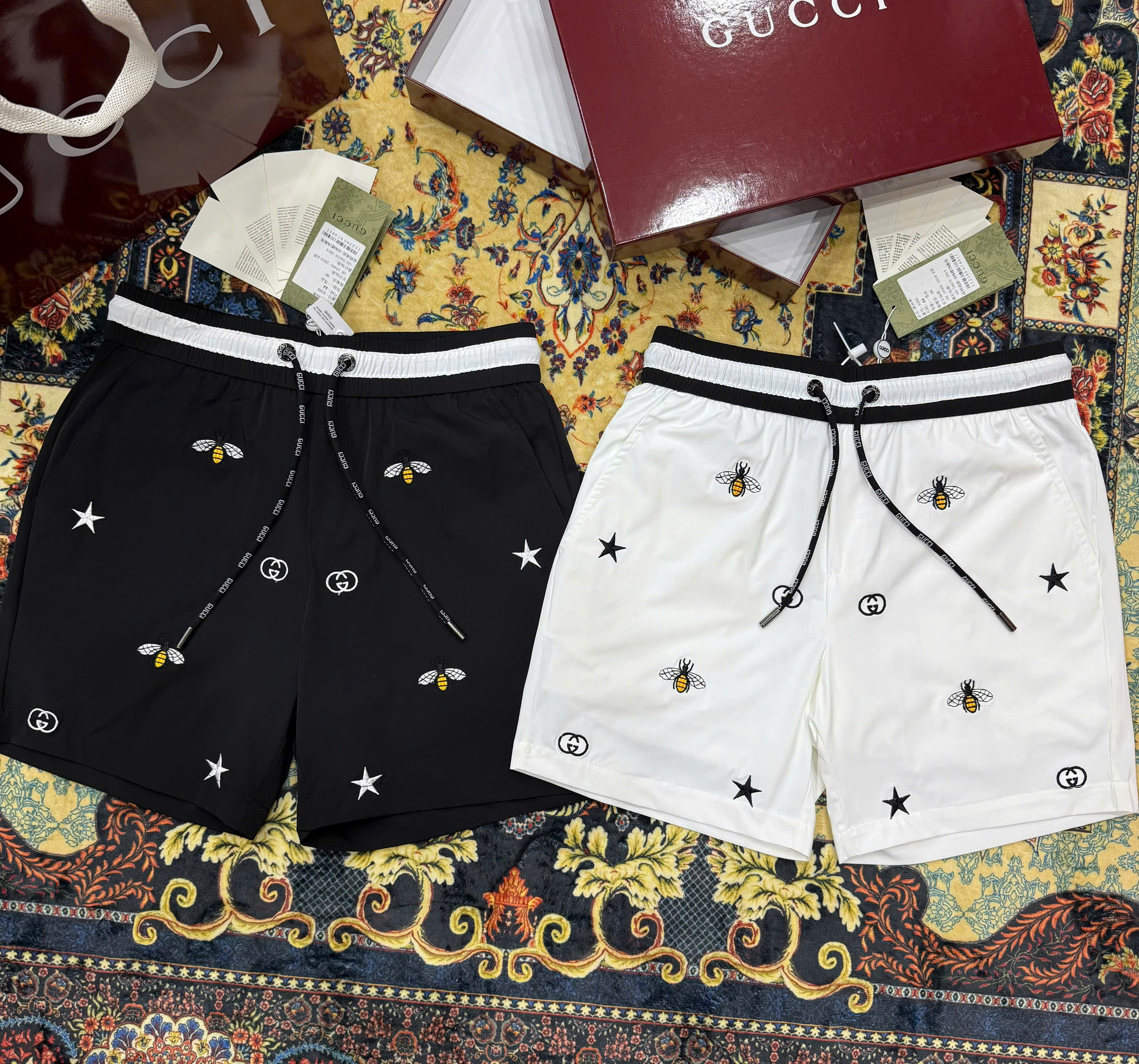 Quần short gió Gucci GC họa tiết logo GG Ong thêu Like Auth 1-1 on web CD MK