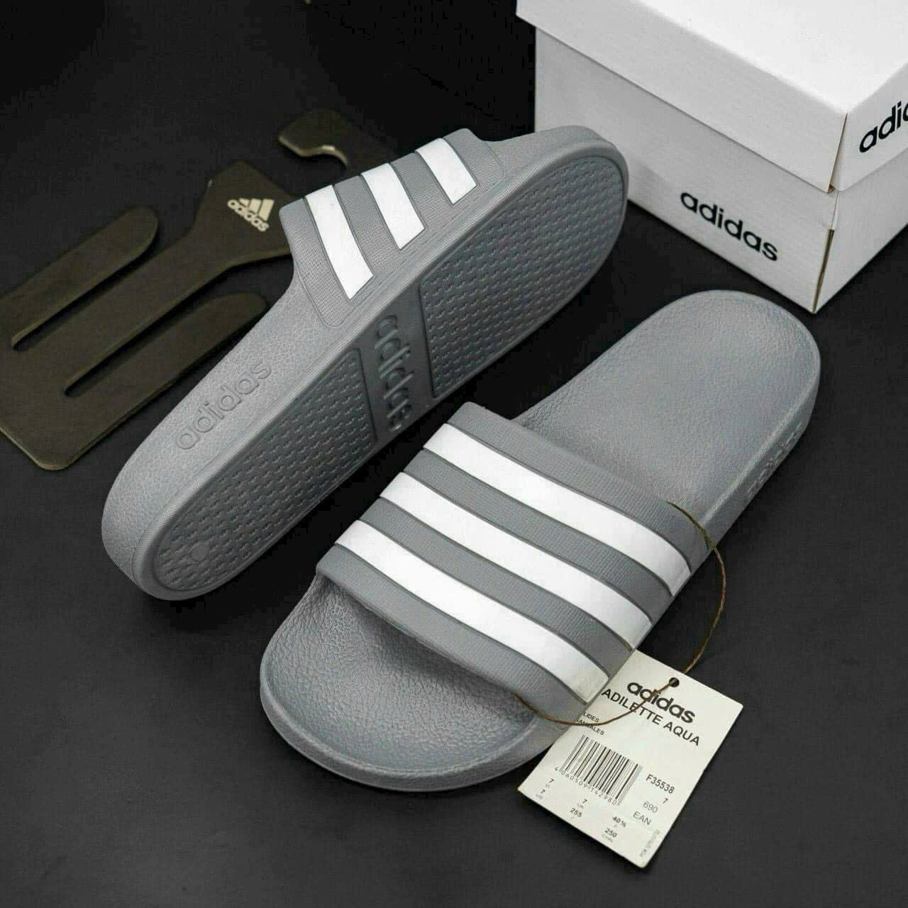 Dép lê quai ngang Adidas A kẻ sọc basic Like Auth on web fullbox bill thẻ LK