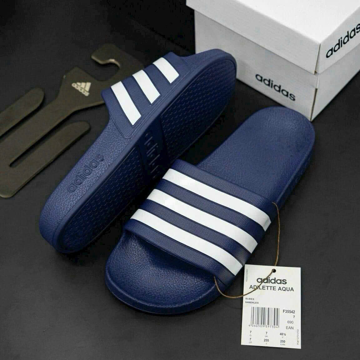 Dép lê quai ngang Adidas A kẻ sọc basic Like Auth on web fullbox bill thẻ LK