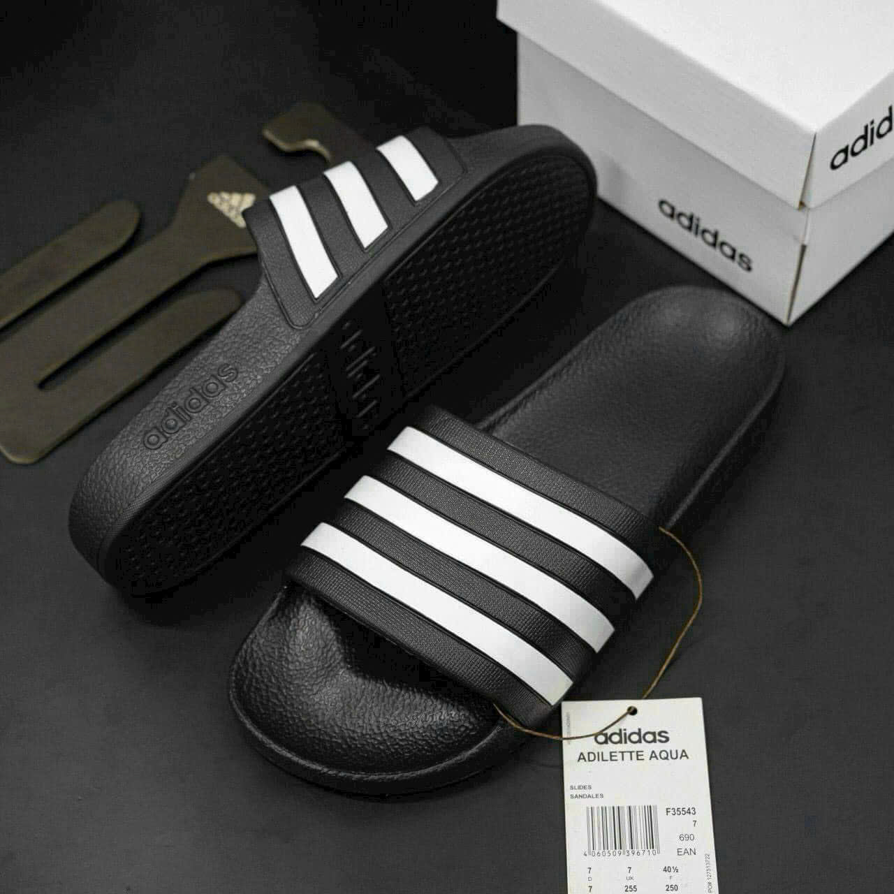 Dép lê quai ngang Adidas A kẻ sọc basic Like Auth on web fullbox bill thẻ LK
