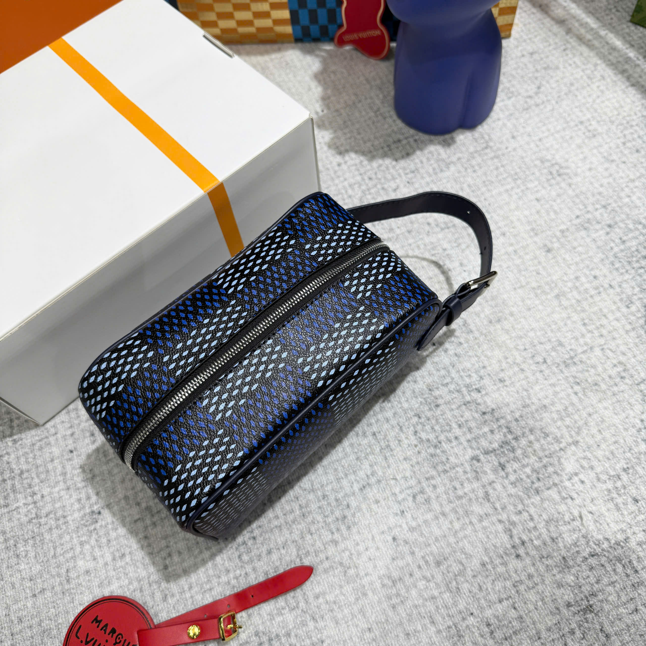 Túi Clutch cầm tay Louis Vuitton LV Xanh than họa tiết ô size 23x13x12cm Like Auth Fullbox phụ kiện PLD