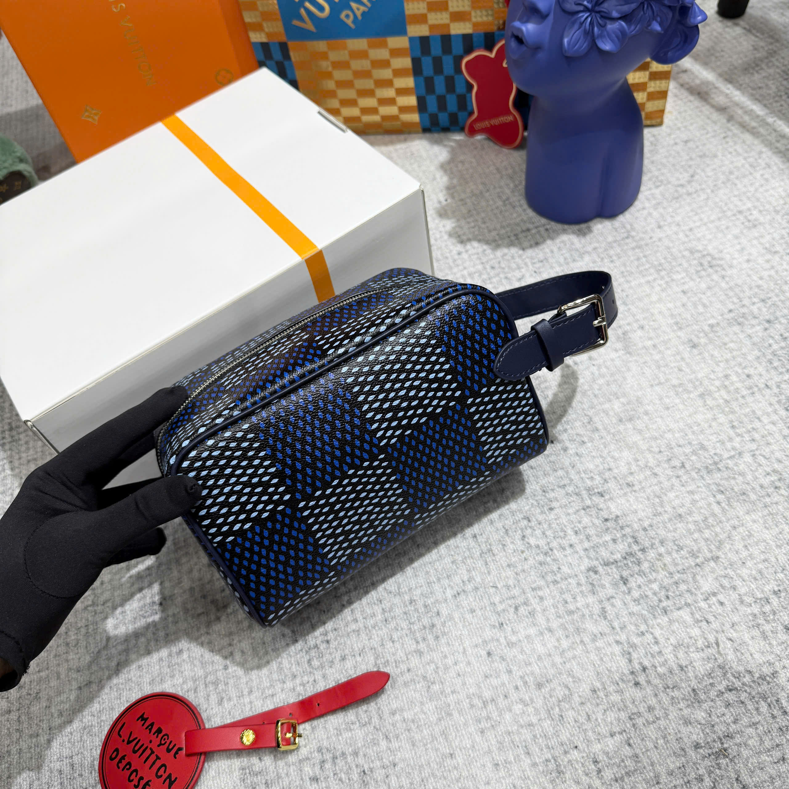 Túi Clutch cầm tay Louis Vuitton LV Xanh than họa tiết ô size 23x13x12cm Like Auth Fullbox phụ kiện PLD