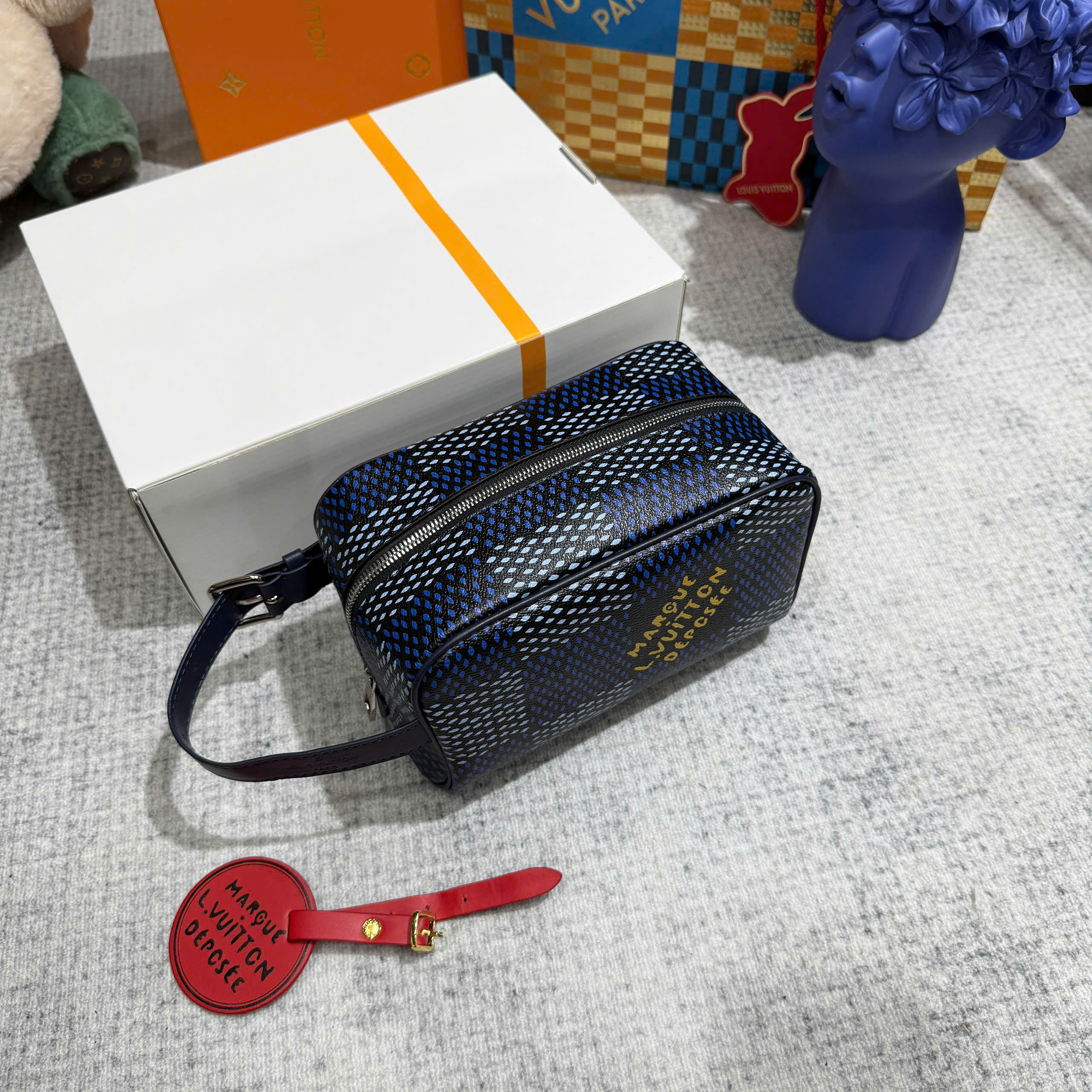 Túi Clutch cầm tay Louis Vuitton LV Xanh than họa tiết ô size 23x13x12cm Like Auth Fullbox phụ kiện PLD