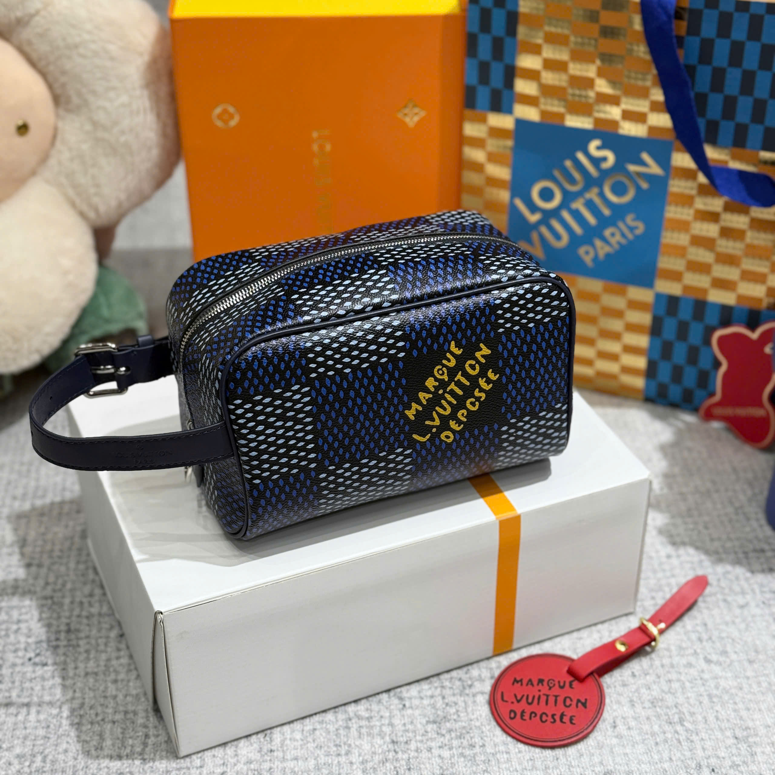 Túi Clutch cầm tay Louis Vuitton LV Xanh than họa tiết ô size 23x13x12cm Like Auth Fullbox phụ kiện PLD