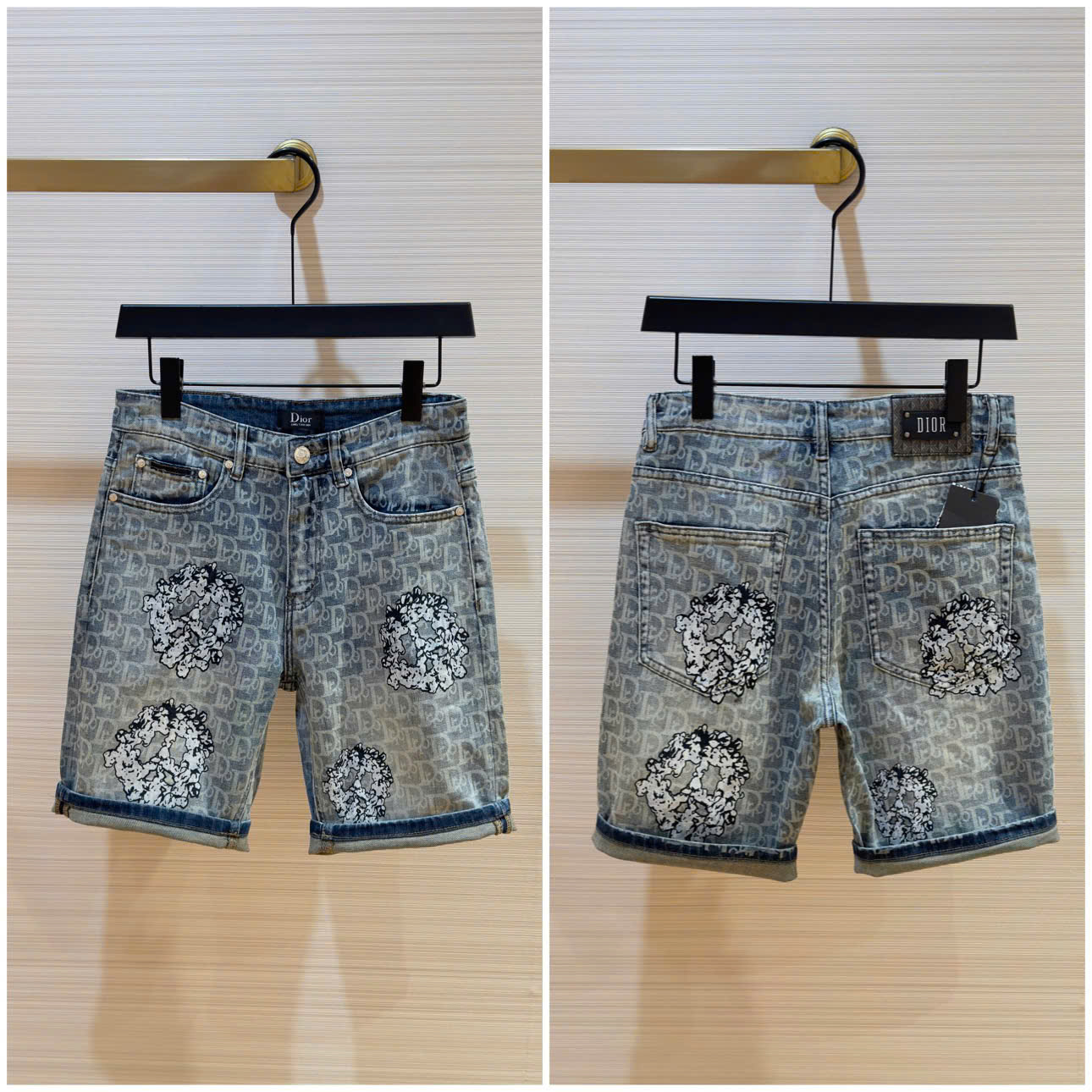 Quần short jean Dior CD Xanh họa tiết logo chữ full Like Auth 1-1 on web DDT