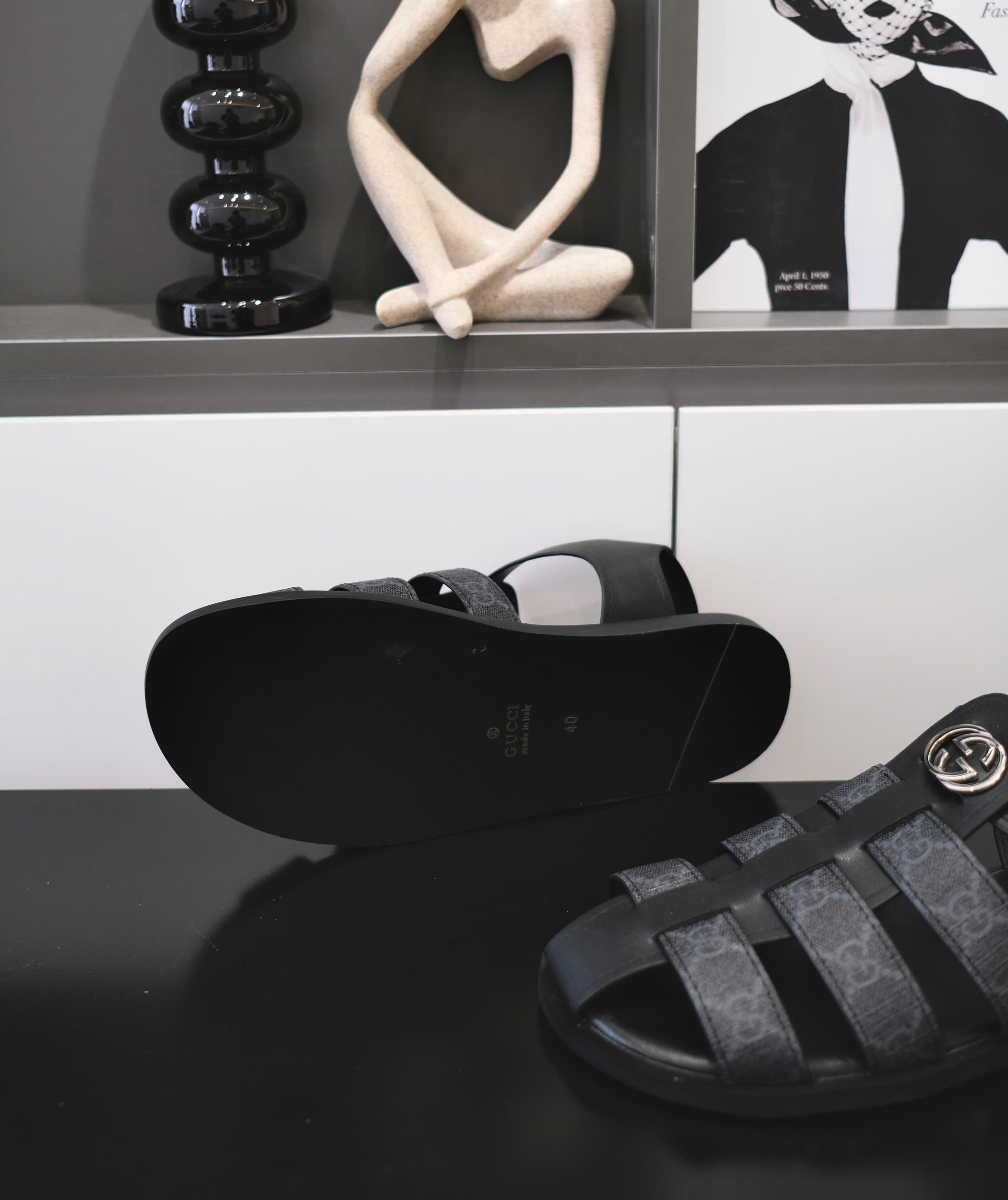 Dép rọ sandal Gucci GC Đen trơn phối họa tiết logo Like Auth on web fullbox bill thẻ DDT