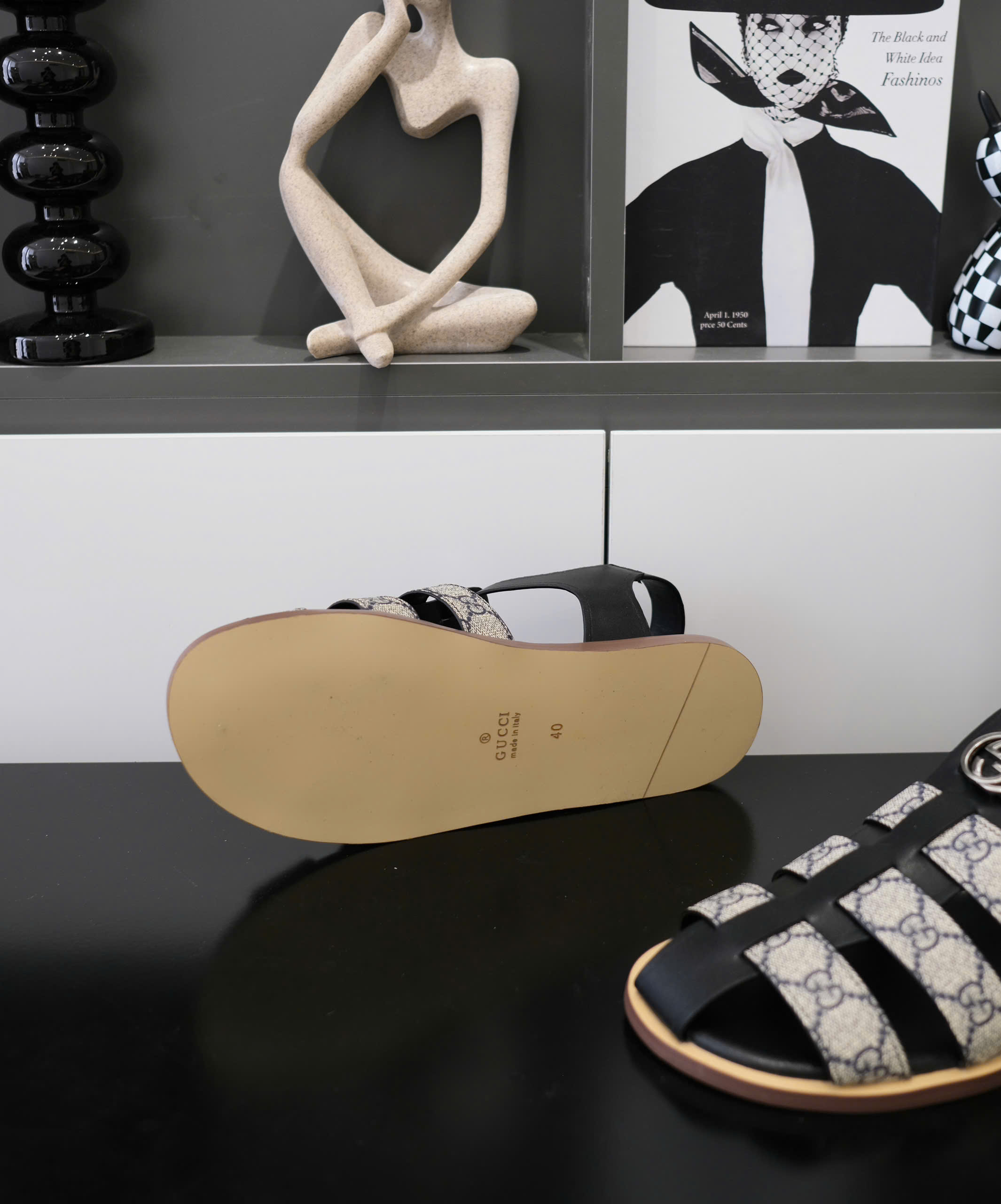 Dép rọ sandal Gucci GC Đen trơn phối họa tiết logo Nâu Like Auth on web fullbox bill thẻ DDT
