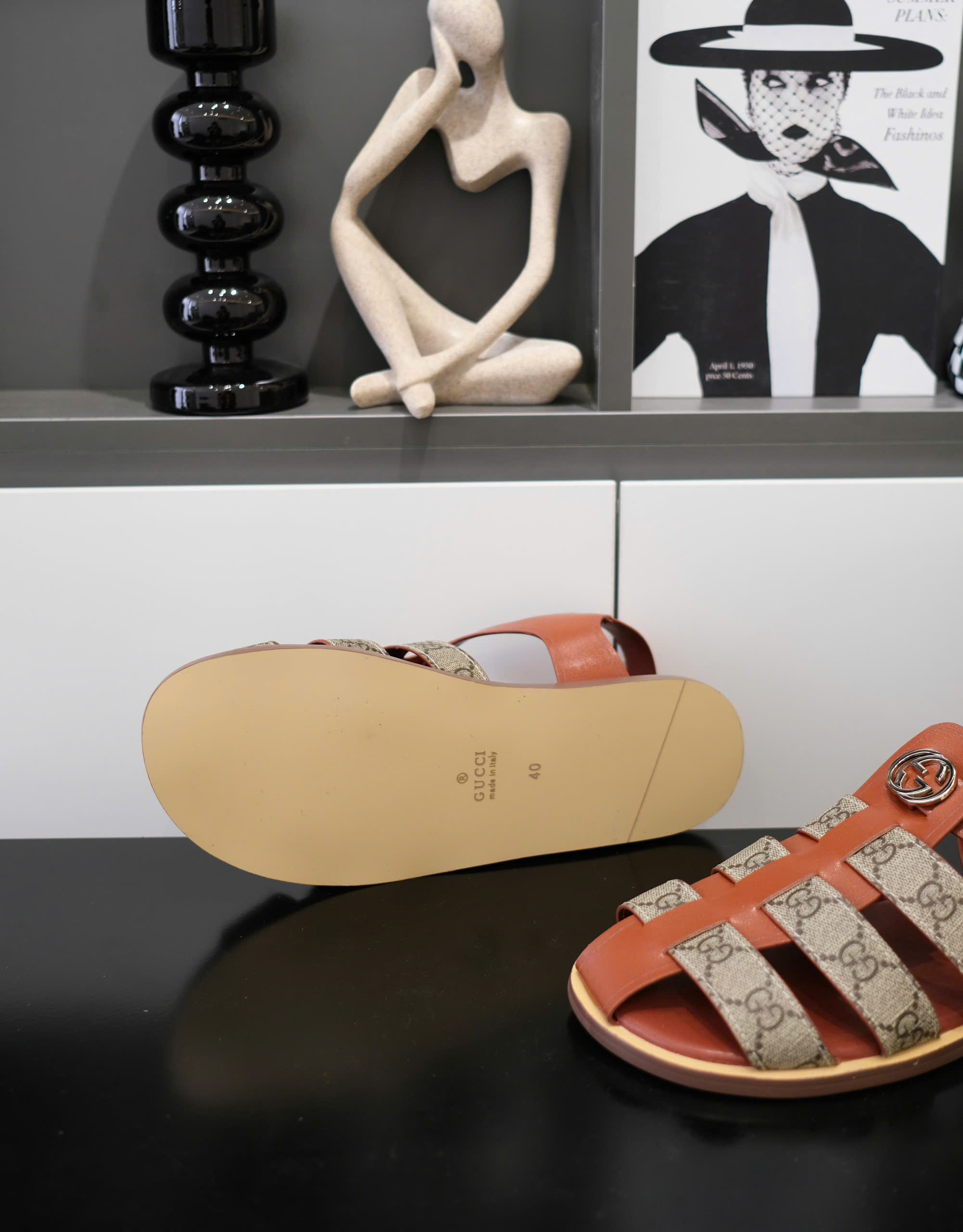 Dép rọ sandal Gucci GC Nâu trơn phối họa tiết logo Like Auth on web fullbox bill thẻ DDT