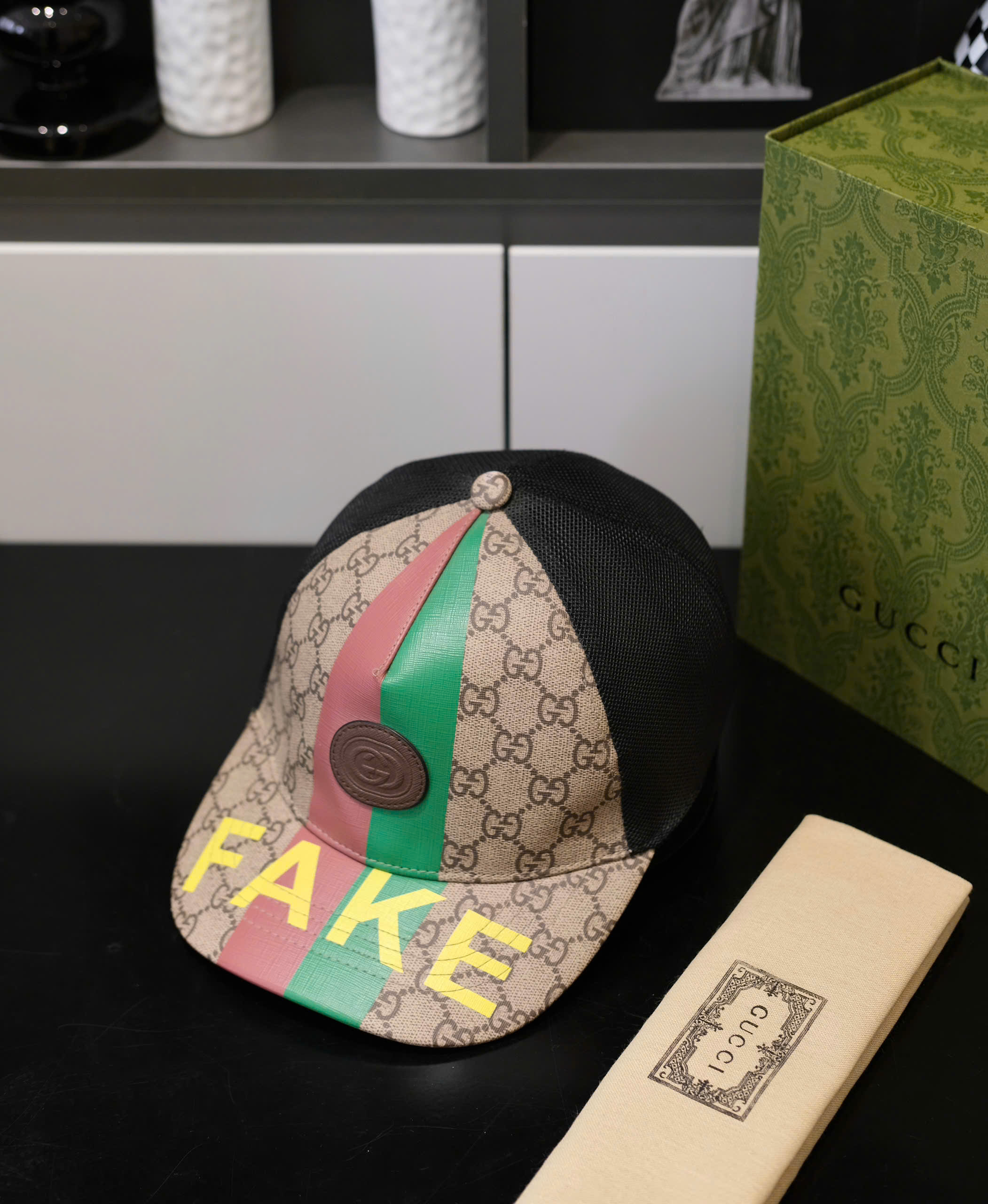 Mũ lưỡi trai, nón kết Gucci GC Nâu họa tiết logo kẻ sọc màu phối lưới Đen Like Auth fullbox DDT